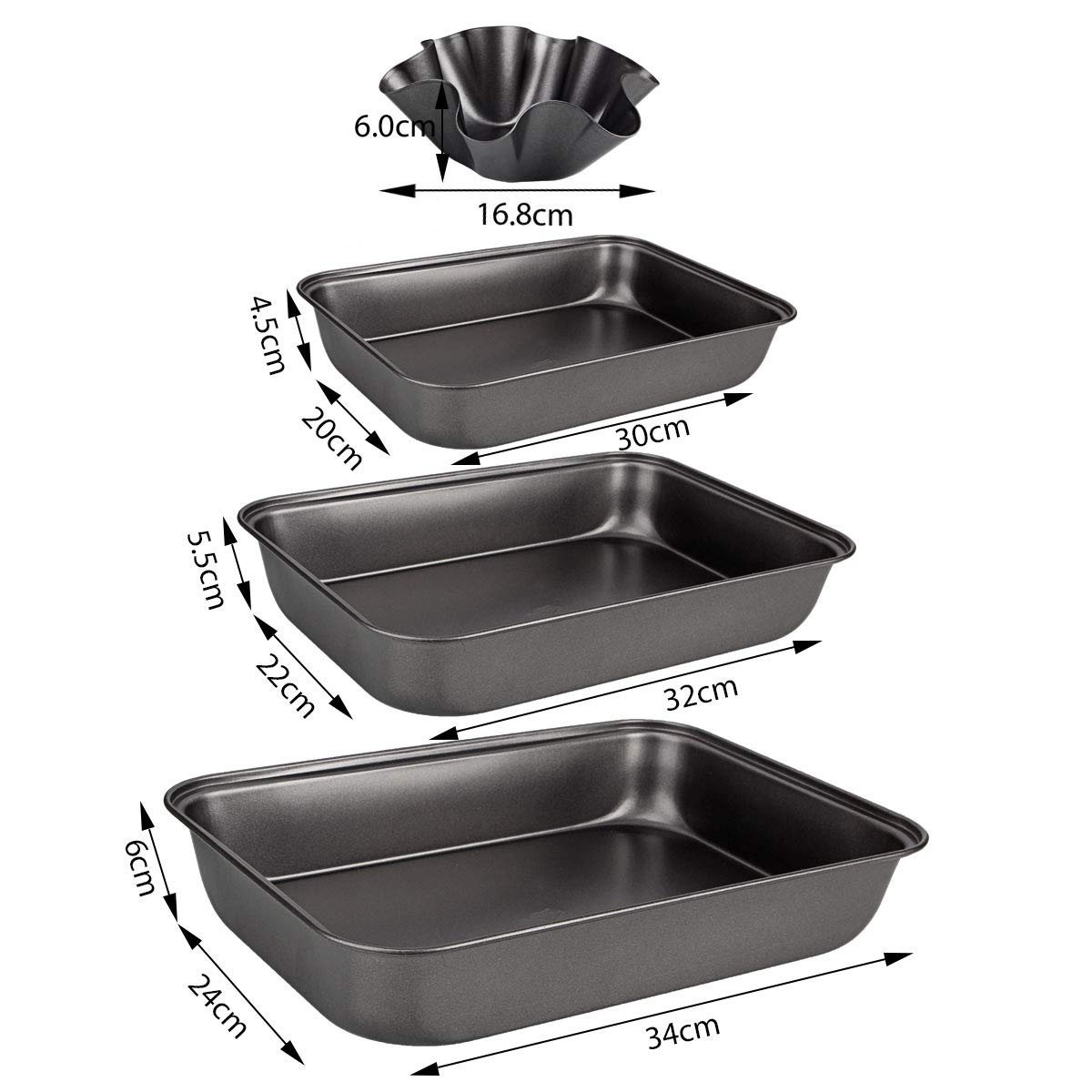 4 Teglie Da Forno Piccole Antiaderenti | 24,8 X 18,8 X 2,4 Cm | Acciaio Al Carbonio | Rivestimento Senza PFOA | Lavabili In Lavastoviglie | Per Biscotti E Torte