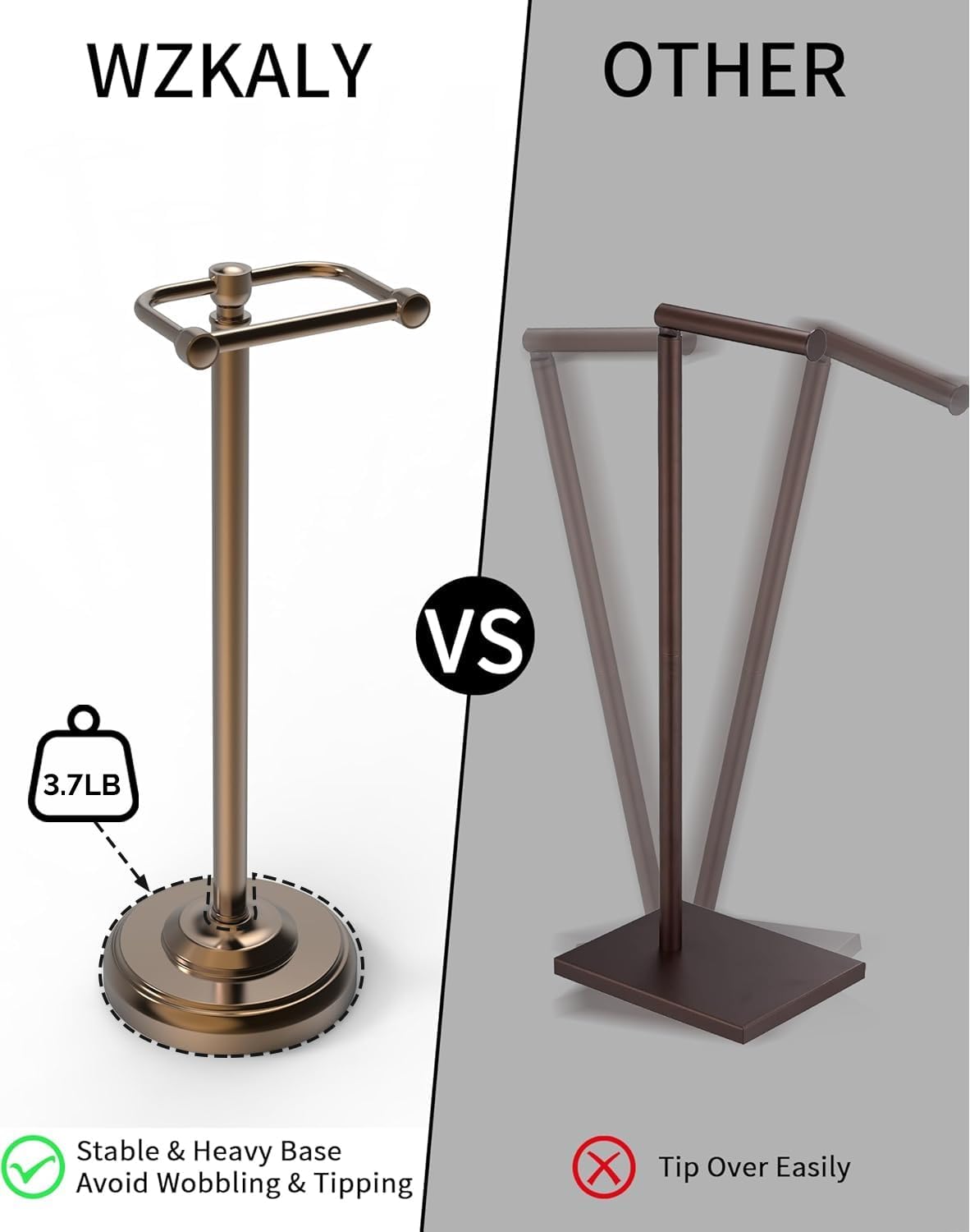 Toilet Paper Holder Stand, Bronze Toilet Paper Holder Free Standing, Post Pivoting Design & Stable Weighted Base SUS304 Stainless Steel for Bathroom (Mega Roll)