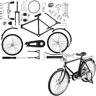 DIY Bicycle Model Scale, Simulation Alloy Bicycle Model, Bike Sculpture Art Tabletop Retro Bicycle Model Ornament for Kids, Finger Bike Models Toys for Desktop Decoration Ornament (DIY_Black)