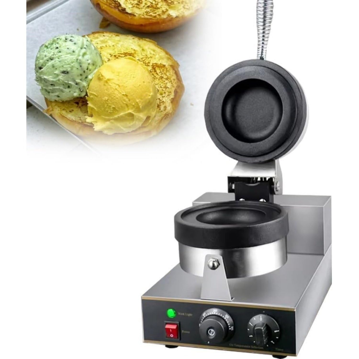 UofZc Panini Press Machine, Donut Ice Cream Dessert Italy Ice Cream Sandwich Press Burger Maker- 1300W, Timer and Temperature Control, Non-Stick Teflon Coating
