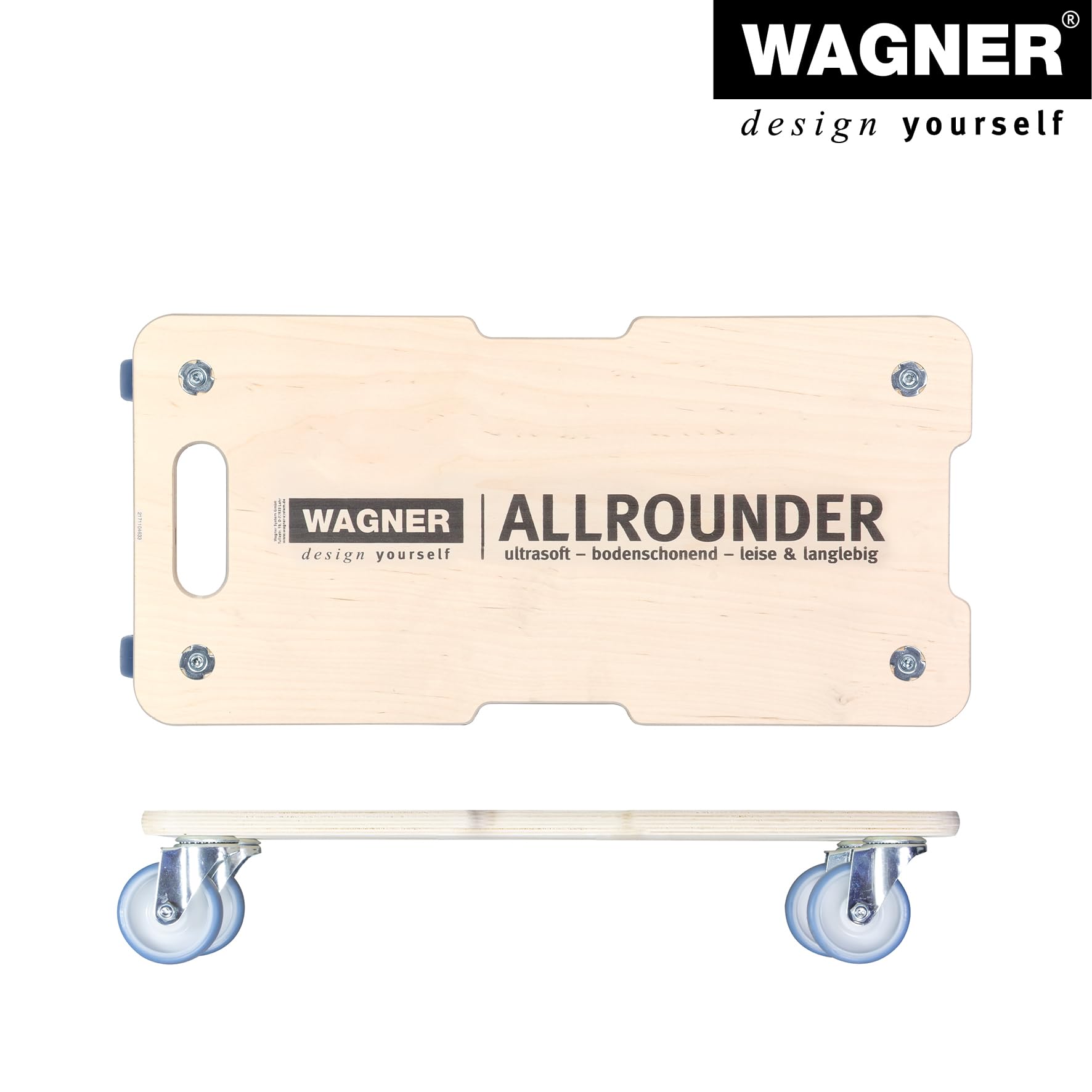 Wagner Chariot de Transport MM 1325 I 59 x 29 x 11 cm - Charge 300 kg - pour Objets encombrants, matériel et Meubles I 3 poignées encastrées I certifié FSC® - 20132501