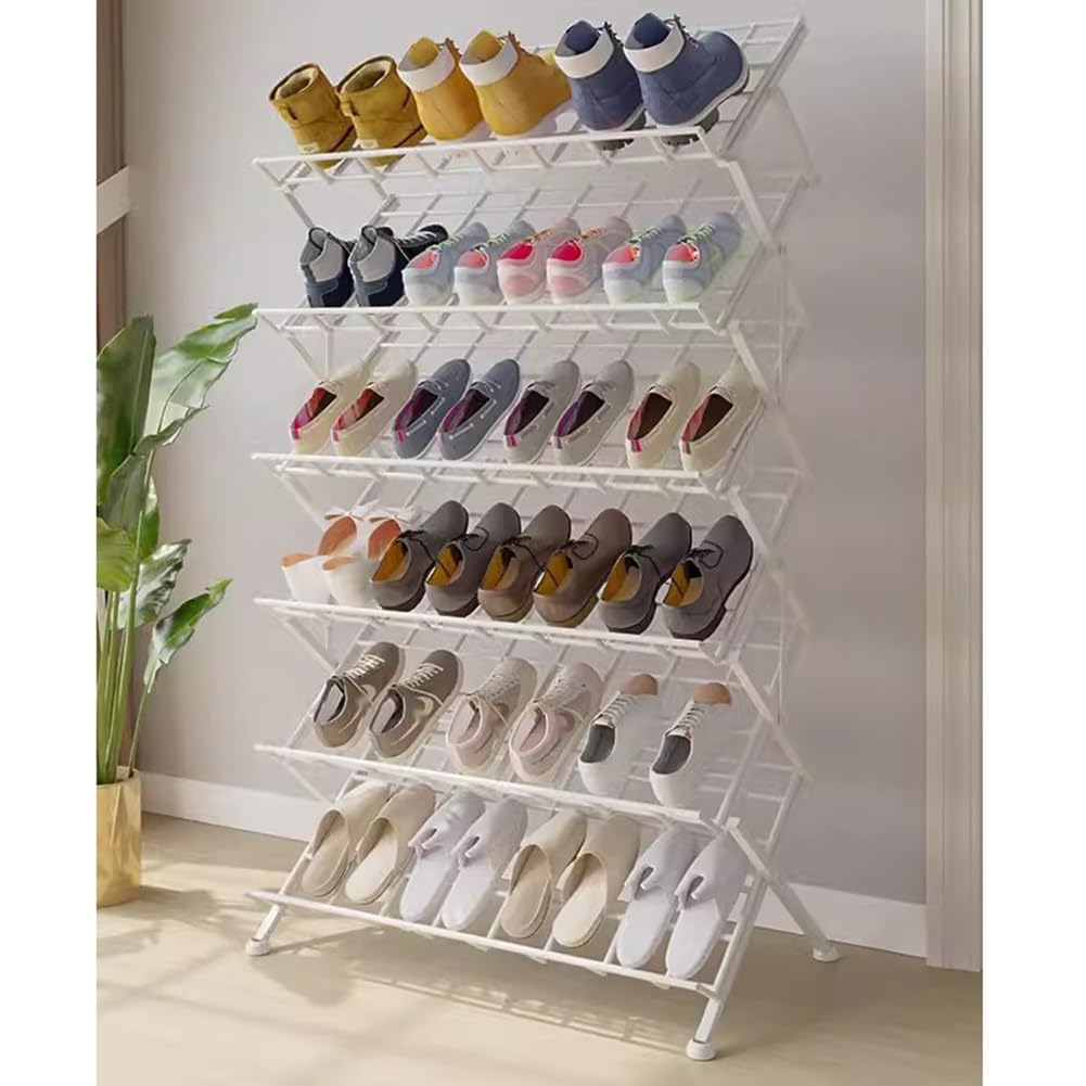 Étagère à chaussures pliable en métal blanc, meuble de rangement autonome de 55 cm de large