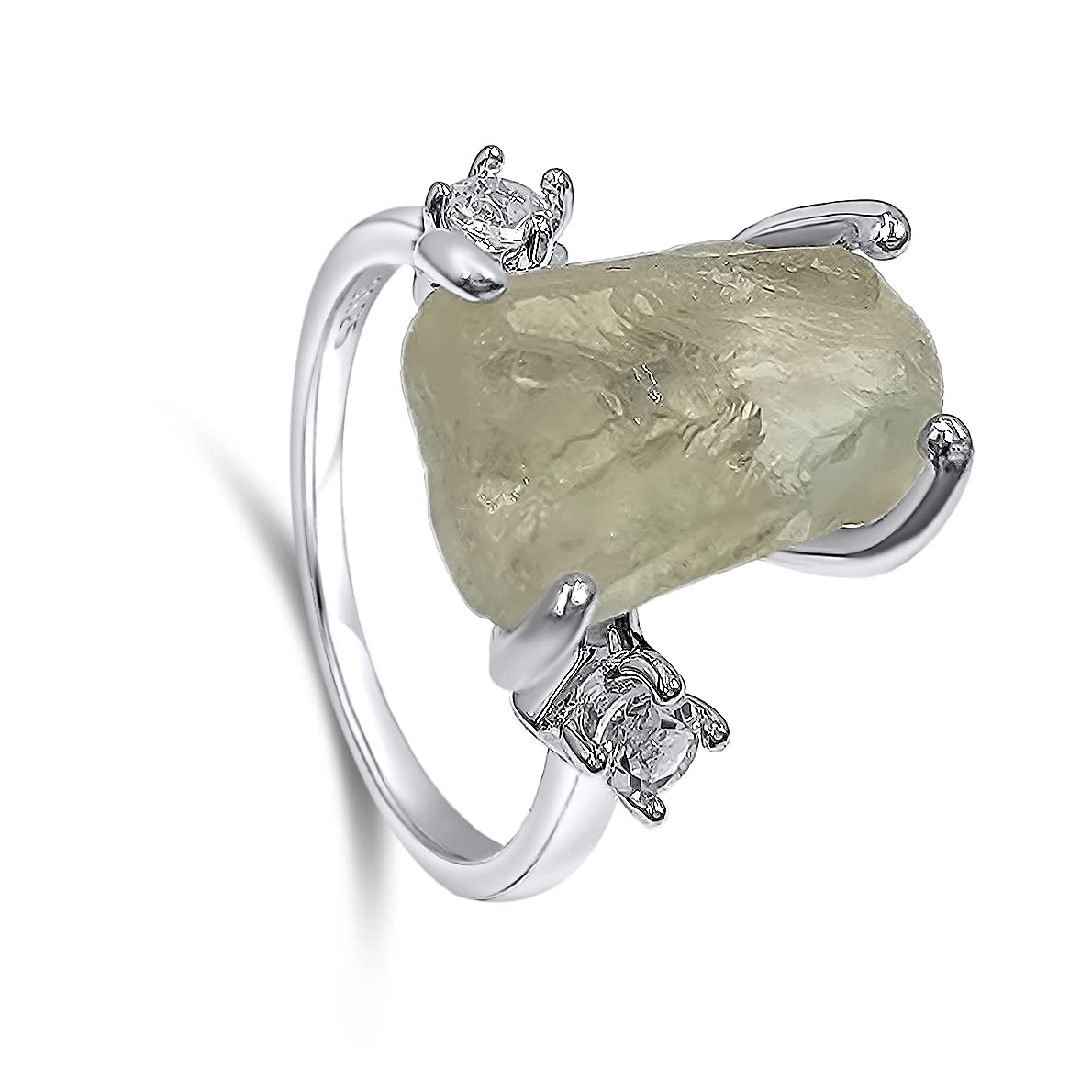 Real Raw Crystal Ring Birthstone sterling silver White Gold statement Jewelry gift for her Christmas Mothers Day Birthday Valentine Statement Ring Gift Uniquelan Jewelry (green-amethyst, 8)