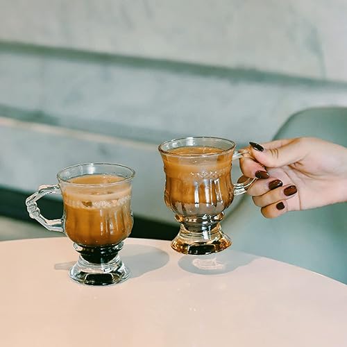 Miniatura 3 de JOYMENTHERE Tazas de café irlandés, tazas de café expreso con patas de vidrio con asas, tazas transparentes para café, latte, capuchino, batido,