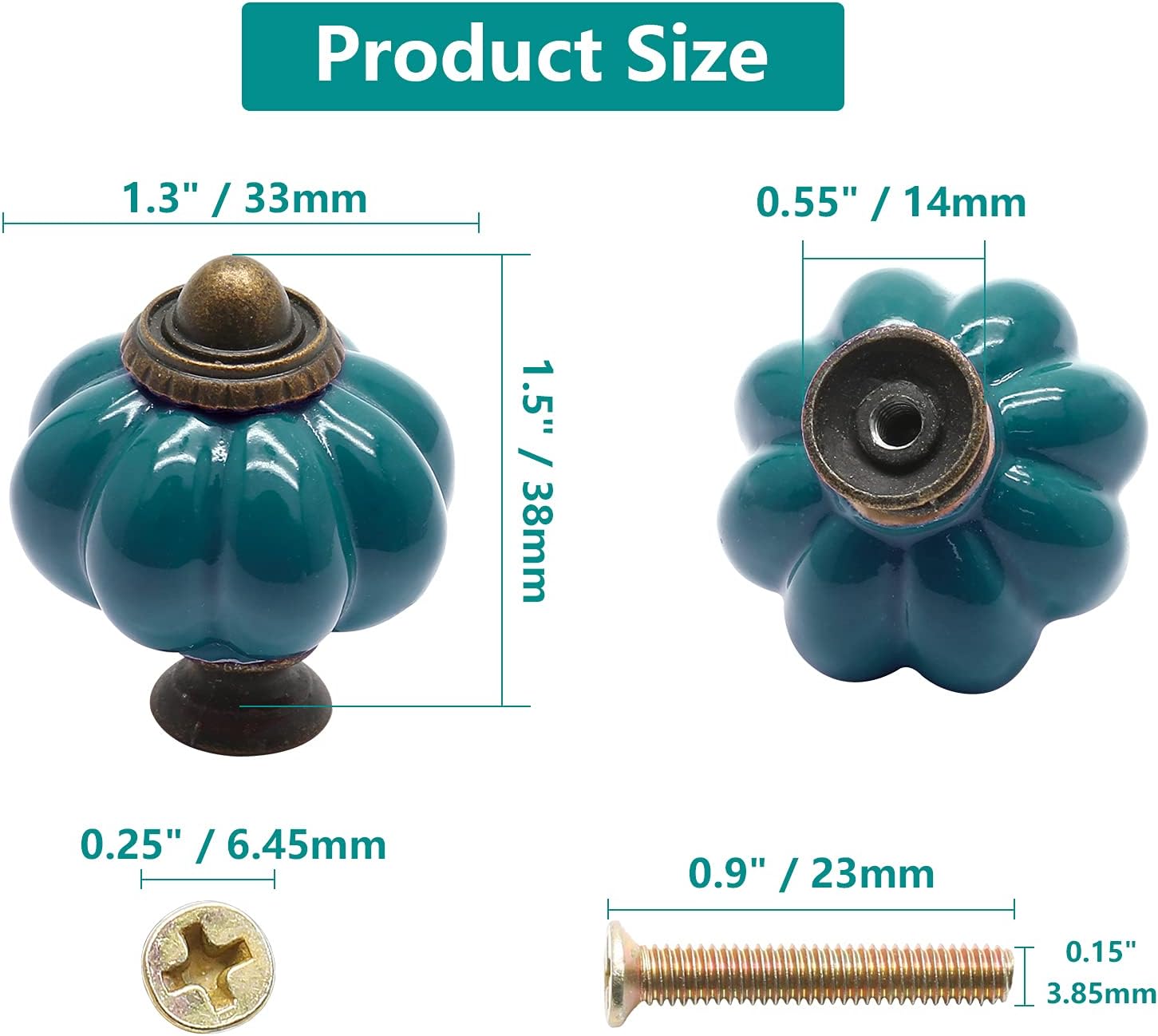 25pcs Teal Pumpkin Knobs, Vintage Ceramic Cabinet Knobs, Dresser Drawer Door Knobs Drawer Pulls Dresser Handles with Mounting Screws