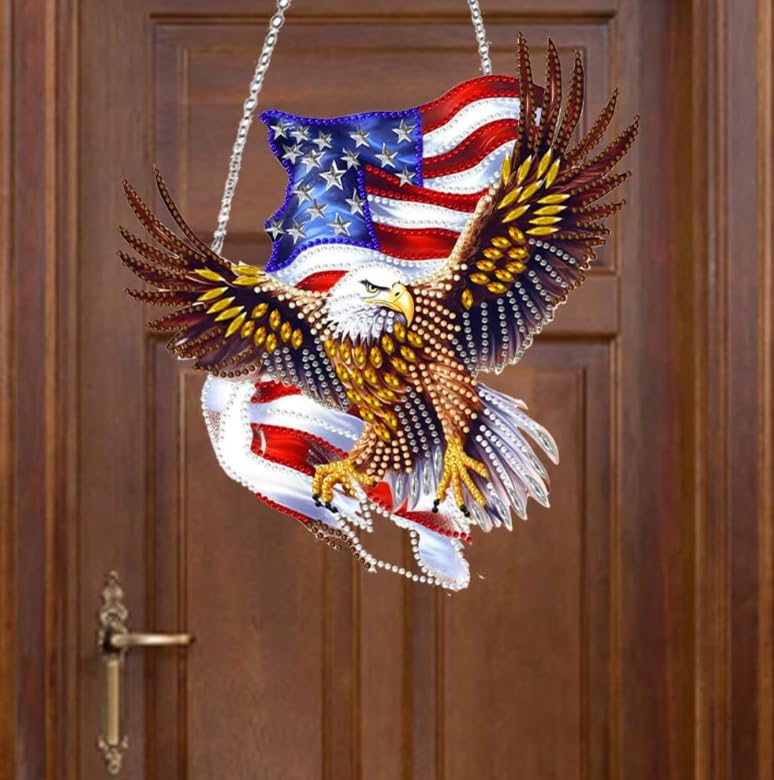 5D DIY Diamantmalerei – Amerikanische Flagge Mit Adler, Inkl. Strass & Acryl, Als Deko Oder Geschenk