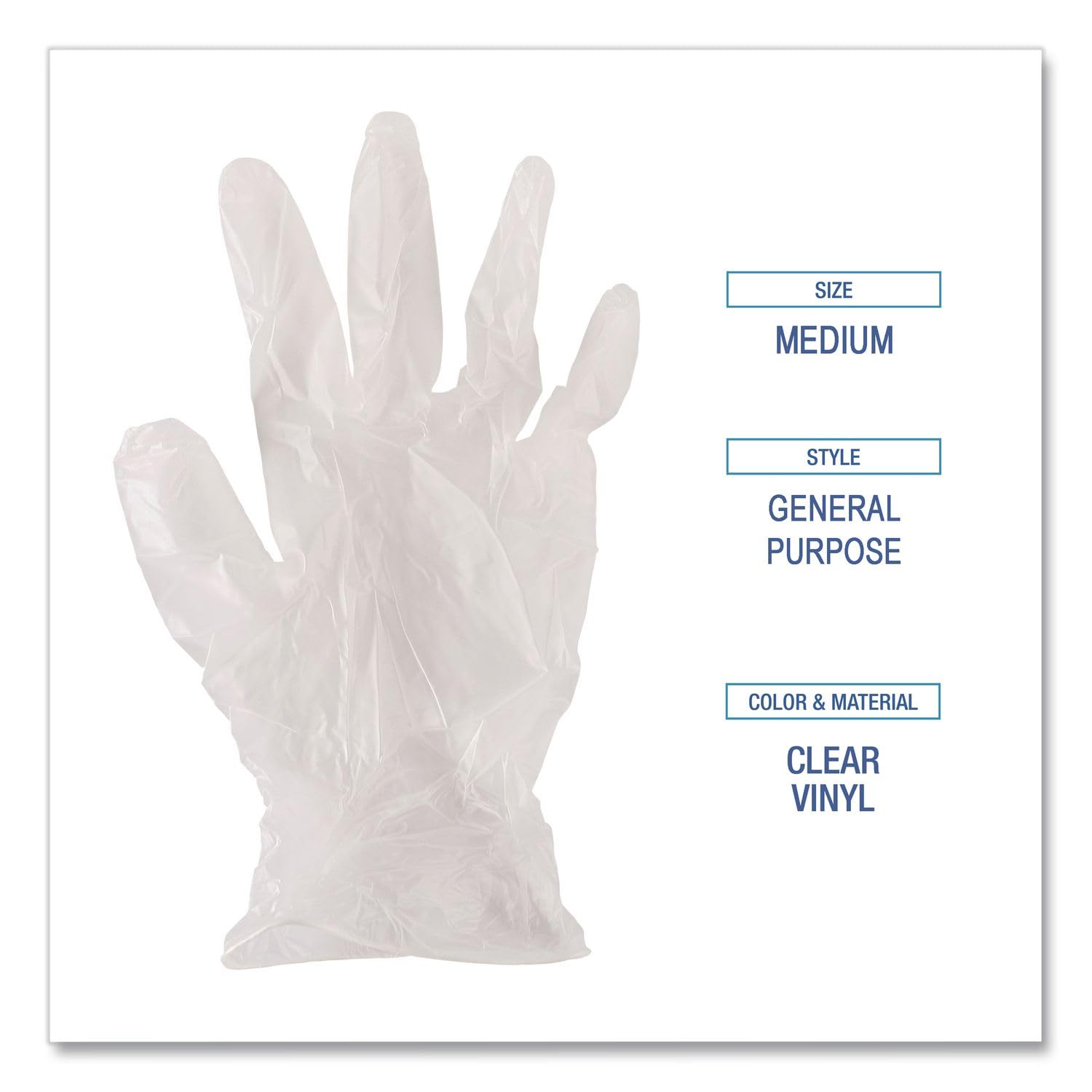 Boardwalk BWK365MCT General Purpose Vinyl Glove, 2-3/5 mil, Vinyl, Medium, Clear (Pack of 1000)