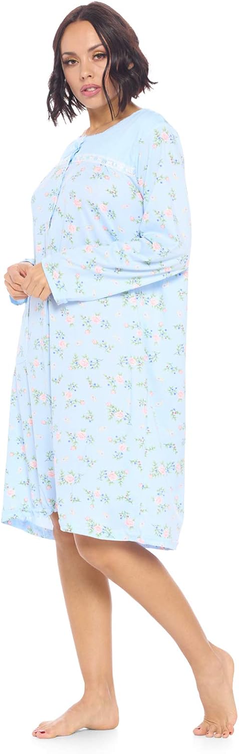 Casual Nights Women's Long Sleeve Nightgown | Printed Henley Sleepwear Nightshirt - Image 2