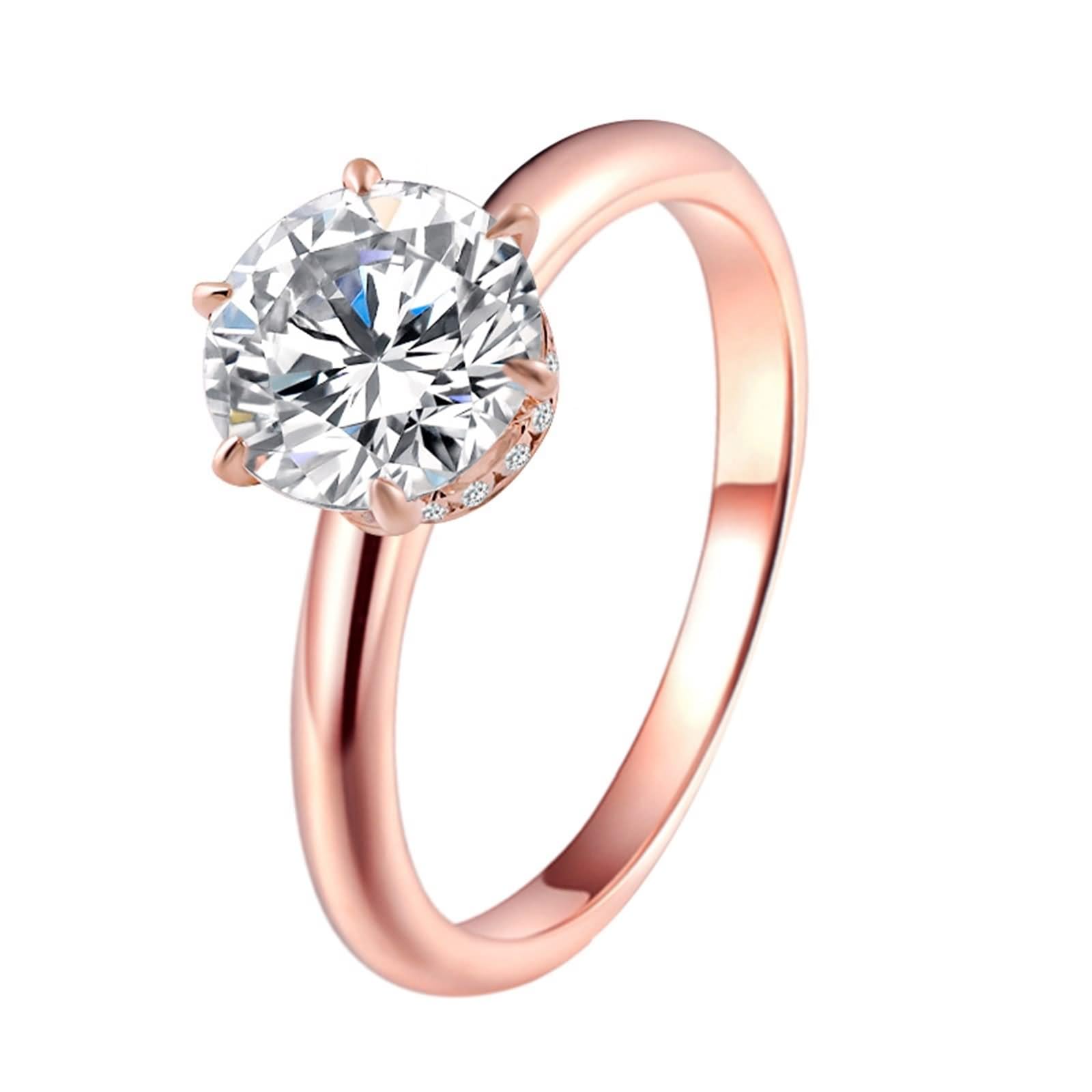 Anello di fidanzamento vintage, anelli da donna lucidati con 6 artigli, moissanite rotonda oro rosa
