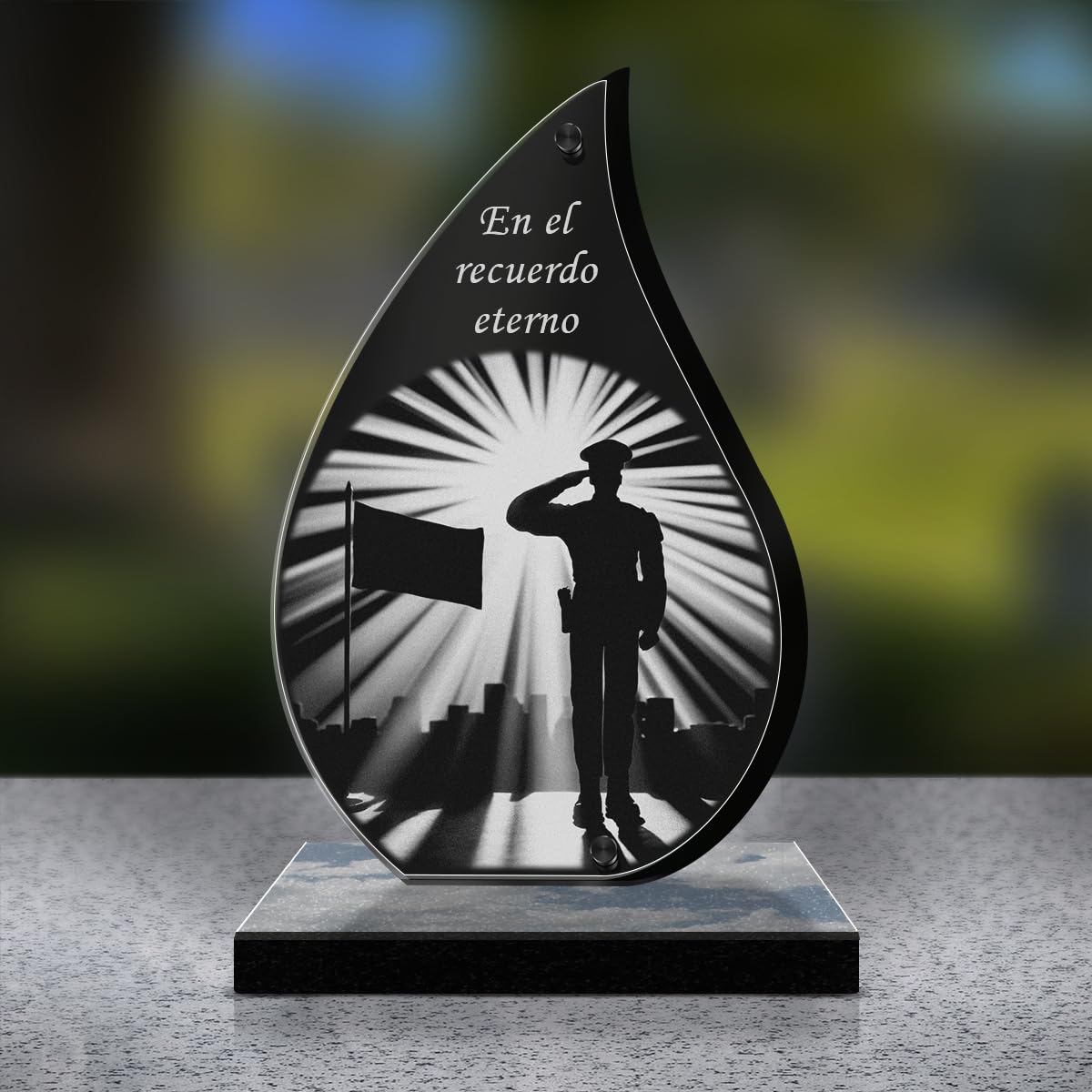 Eternel - Placa Funeraria Personalizada Lueur - Militar, Policía, Soldado, Ejército - Texto Personalizable, Placa Funeraria Grabada Con Láser Para Homenaje Placa De Cementerio Mortuoria Luto Funerales