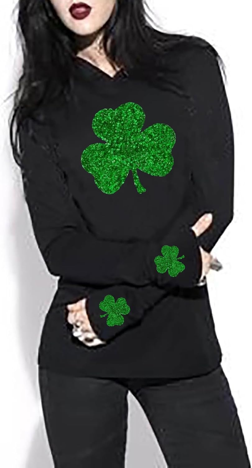 Susongeth St Patrick's Day Hoodie for Women Irish Shamrock Graphic Shirt Funny Lucky Clover Long Sleeve Hoodie Pullover Tops - Image 3