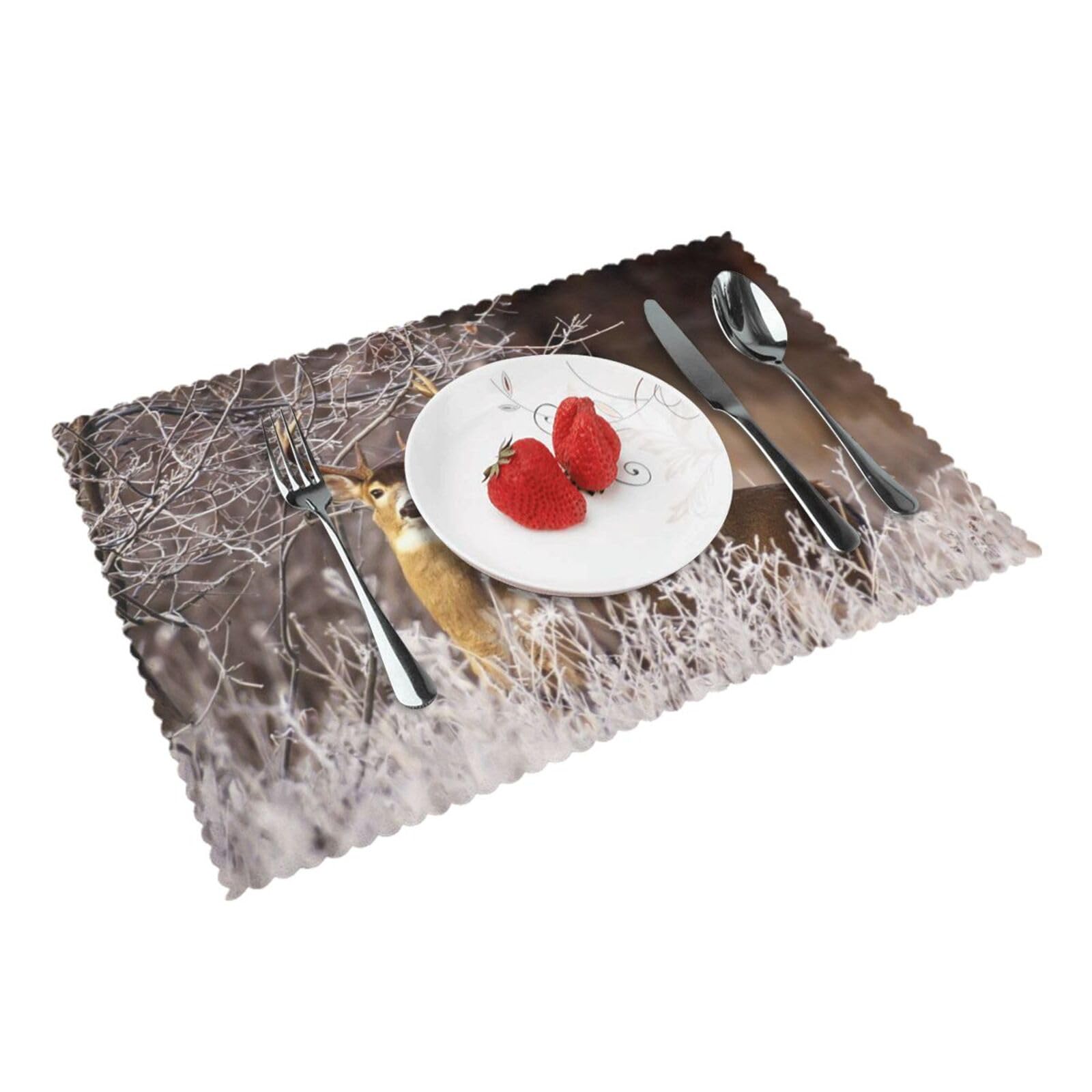 Free Whitetail Deer Printed Placemats Set of 4 PCS Washable Placemat for Kitchen Table Heat-resistant Table Mats 45x30 CM