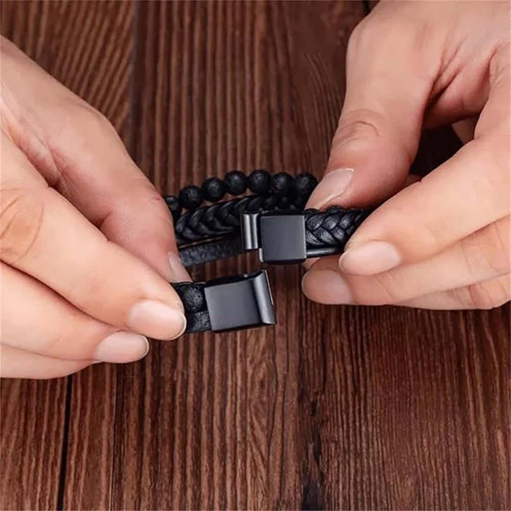 Pulsera Calmante Para La Ansiedad Con Piedra Volcánica - 19 Cm, De Cuero, Para Hombre, Regalo Relajante