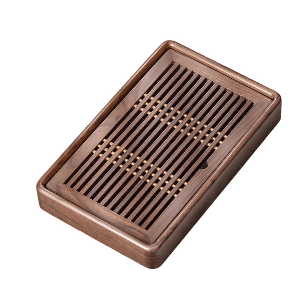 Teetablett aus Holz mit Wasserablauf für Zuhause, Büro, Teezeremonie, hitzebeständiger Tee-Serviertisch