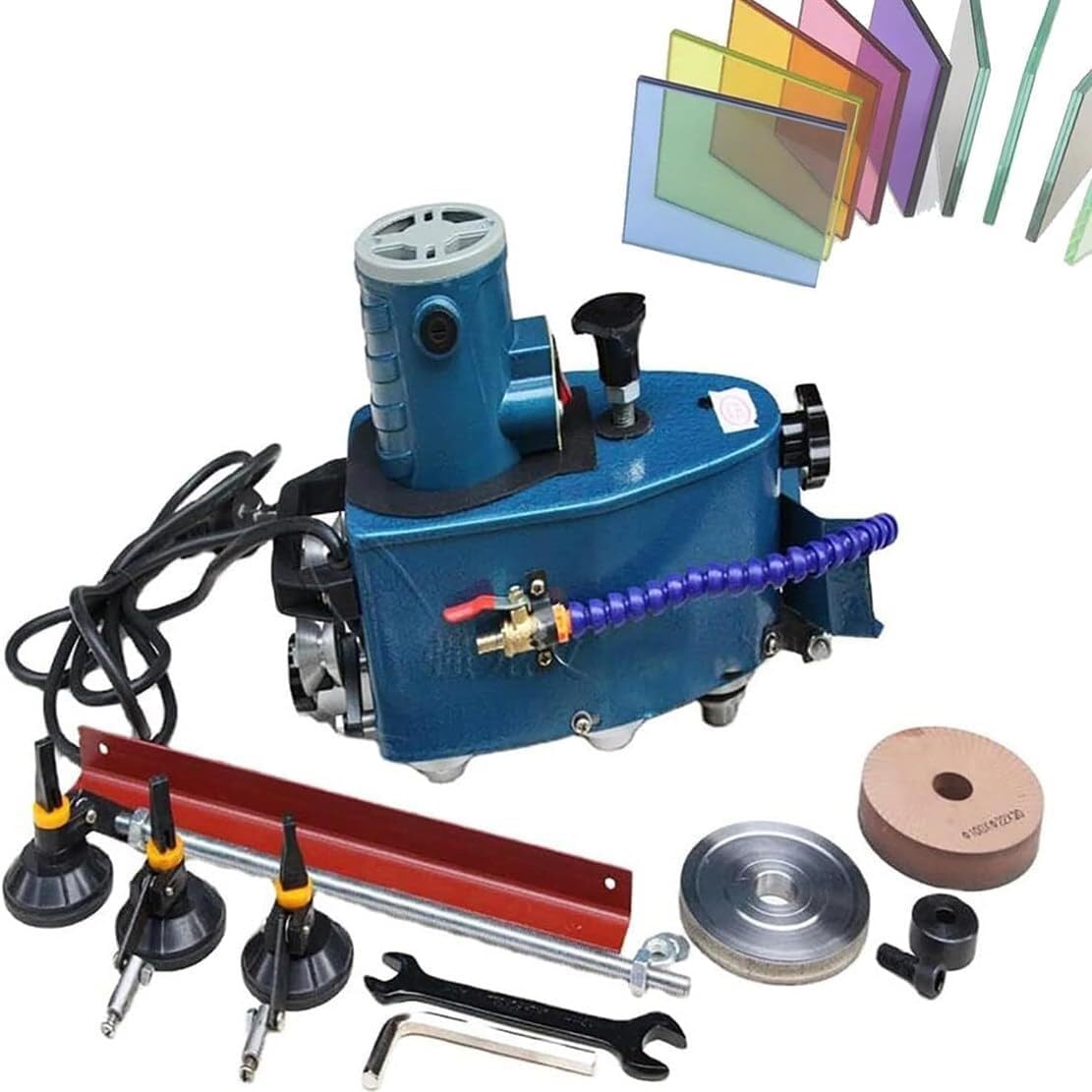 Electric Glass Edging Machine, Portable Small Glass Edger, DIY Diamond Glass Art Corner Grinding Edger, Polish Edge Machine for Plane,Curve, Rounded Corner