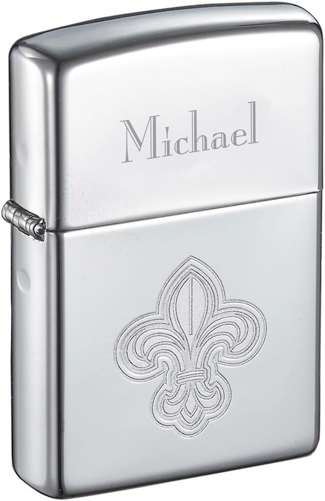 Personalized Zippo Fleur De Lis High Polish Chrome Windproof Lighter with Free Engraving