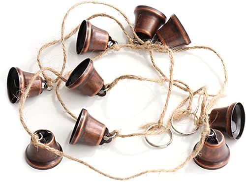 MrMrKura Cuerda colgante de cascabeles vintage, 9 campanas de cobre rojo antiguo, campanas colgantes decorativas, campanillas de viento, decoración