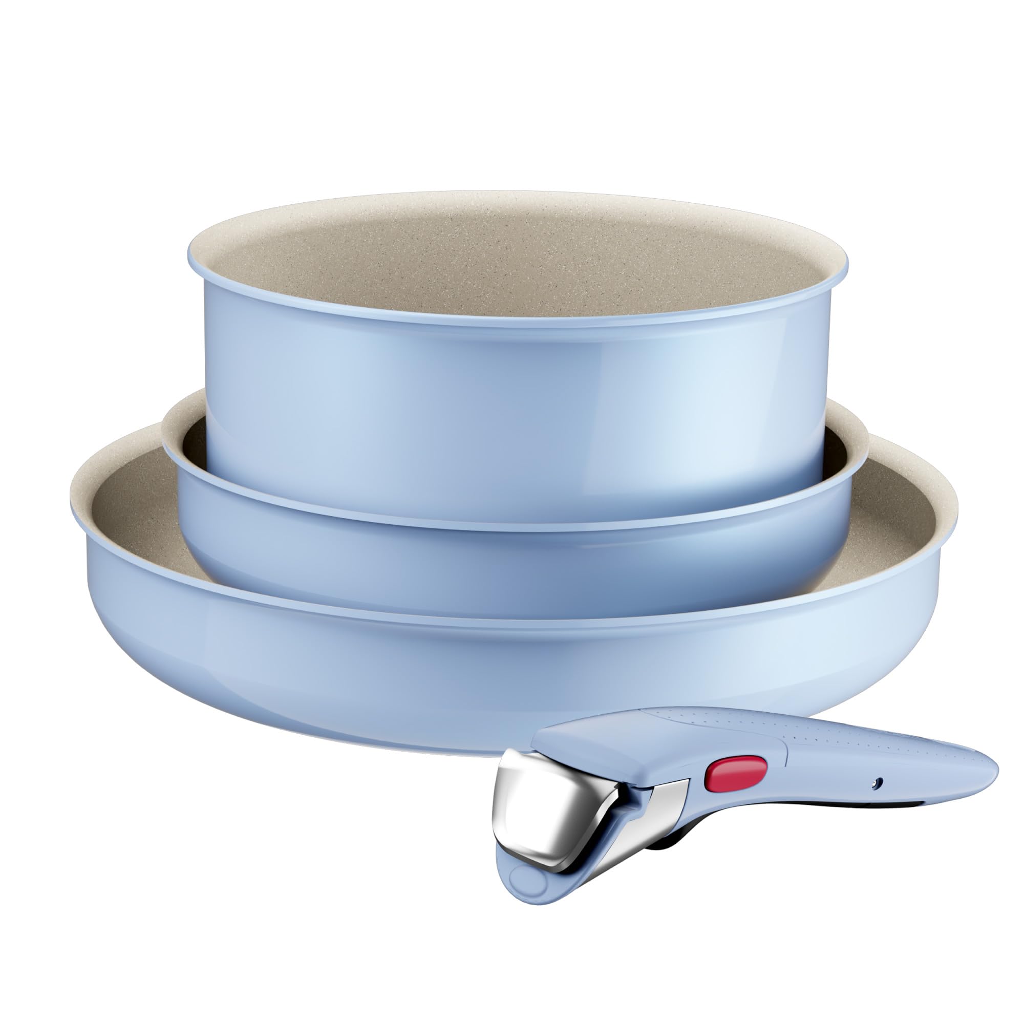 Tefal Ingenio Serenity, Batterie de cuisine 4pièces, Revêtement antiadhésif, Poignée amovible sécurisée, Design empilable, L827S404