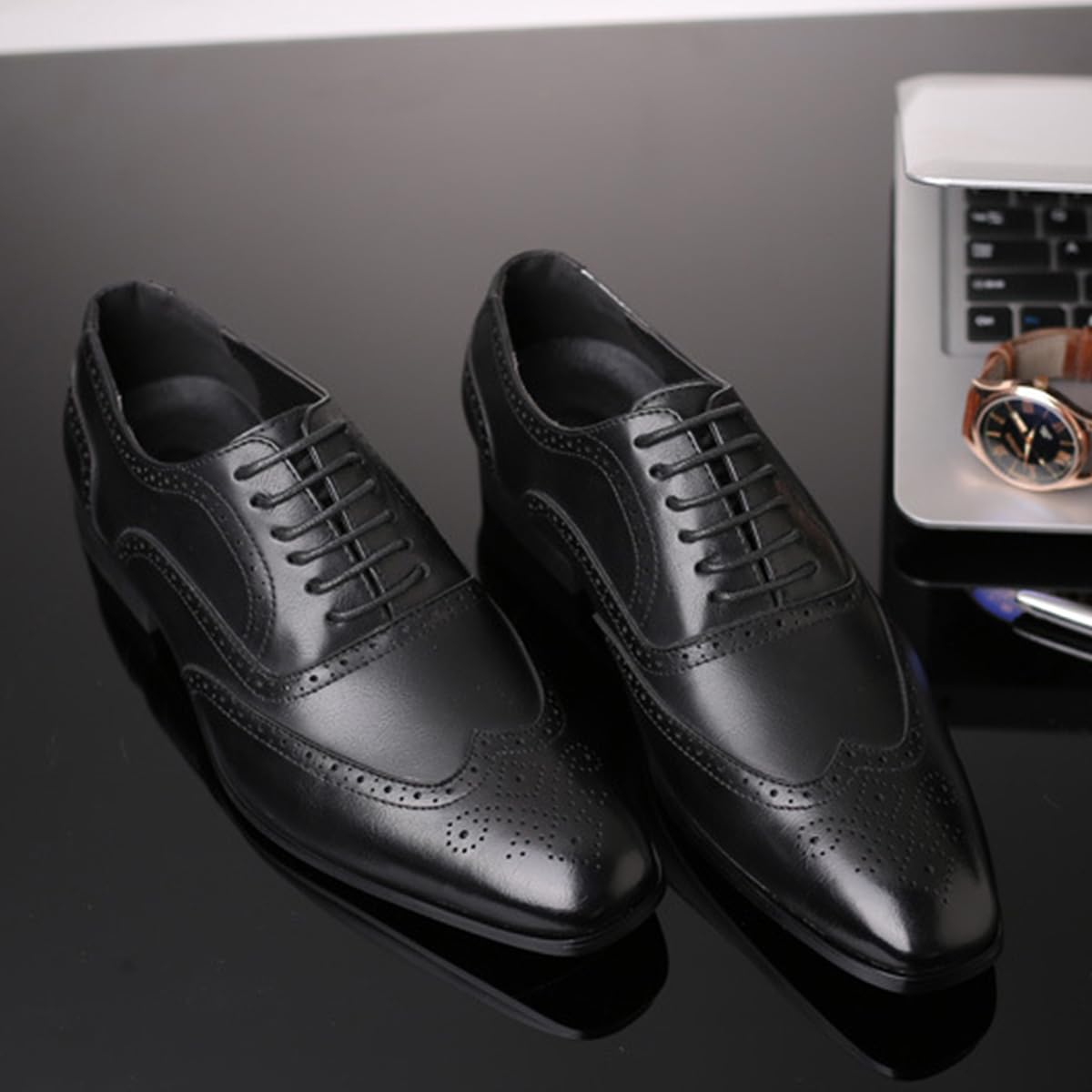 Scarpe Stringate Business Uomo Eleganti Brogue Oxford Classiche | Scarpe da formali PU antiscivolo, suola morbida per lavoro e uso ufficio