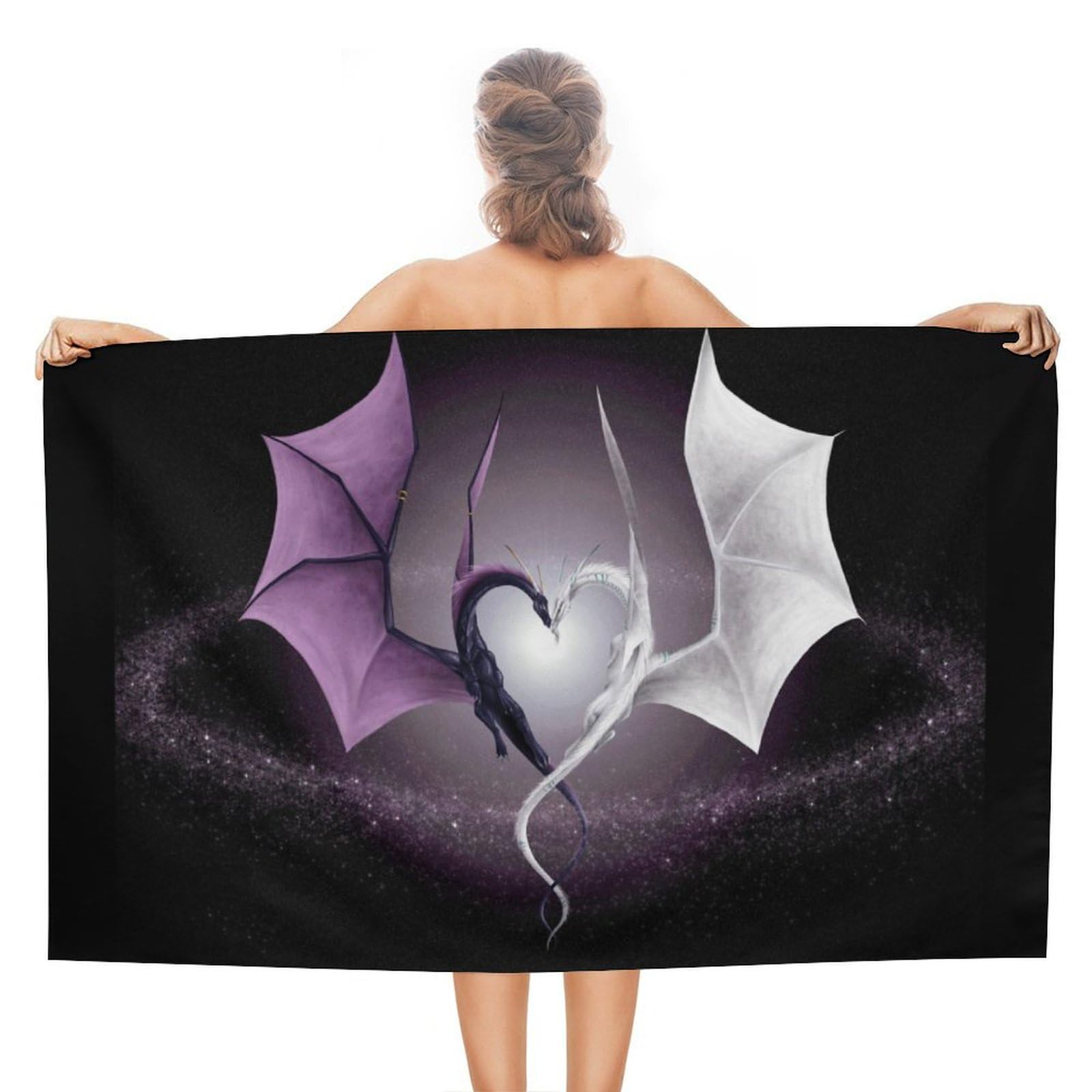 LEDFCVSU Beach Towel, Purple And Wirte Dragons Bath Towel, Absorbent Towel for Swimming, Sports, Travel