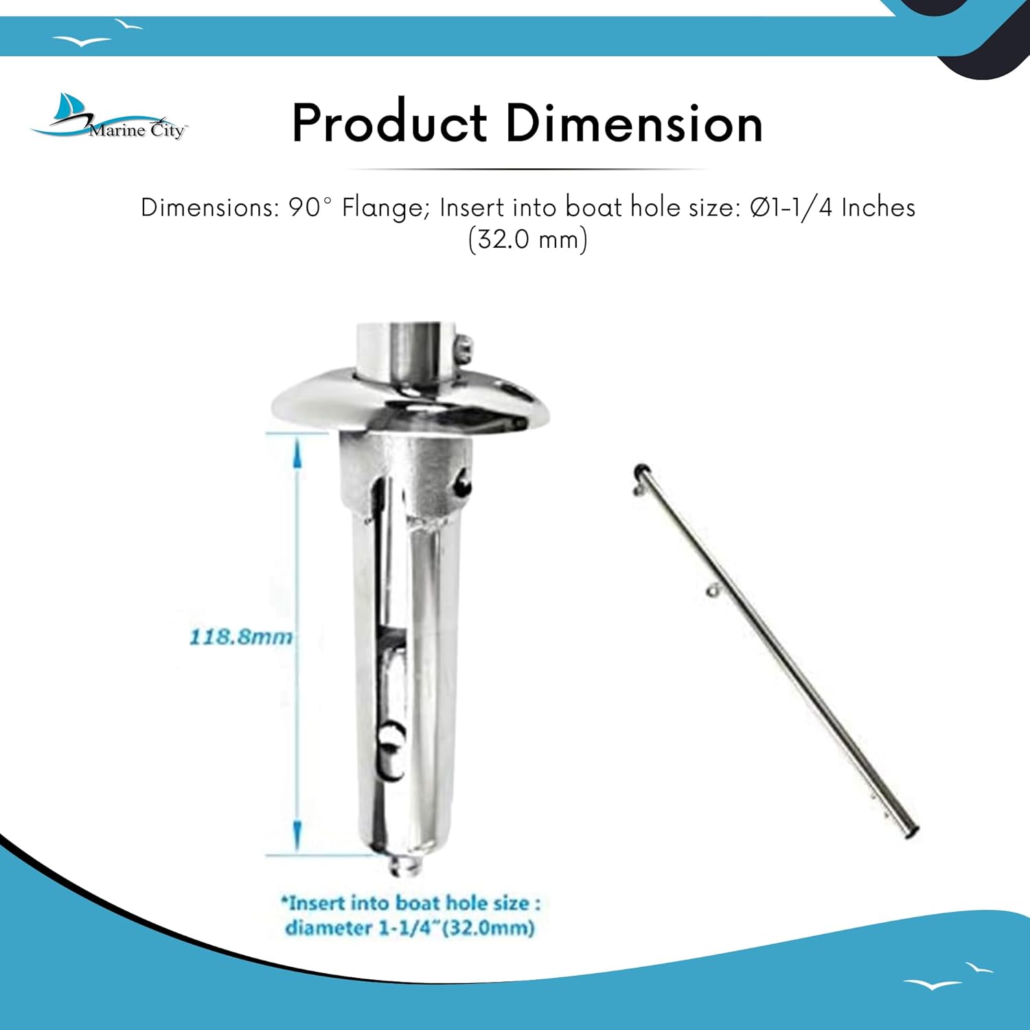 MARINE CITY 90-Degree Spring Flush Mounting Socket for 7/8 Inches Flag Stanchion Pole – 304 Stainless Steel, Corrosion-Resistant, Durable, Easy to Install for Boats, Yachts, and Kayaks (Pack of 1)