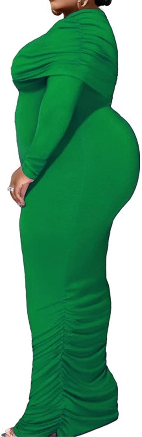 Women's Sexy Off Shoulder Ruched Dress Long Sleeve Cocktail Bodycon Dress Slim Fit Club Party Gowns Mini Short Dresses