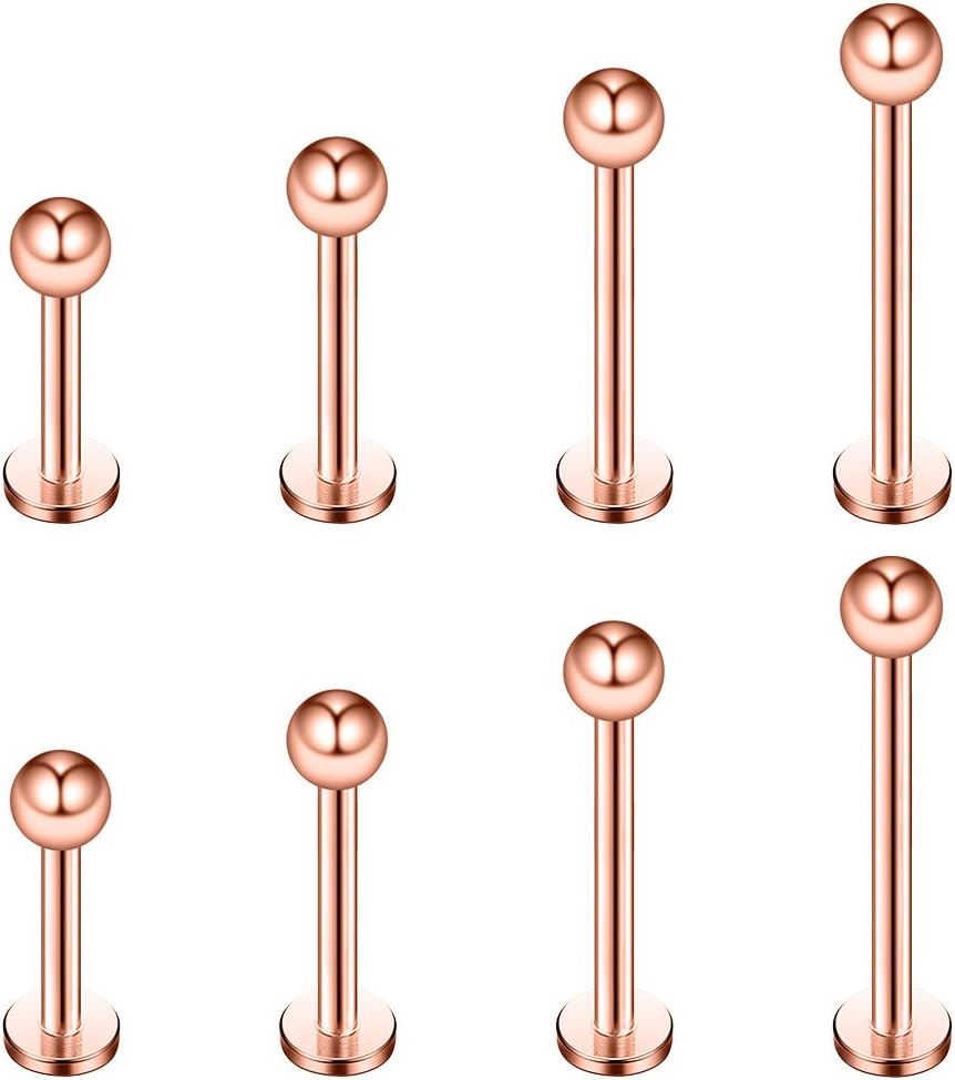4prs(8pcs) 16G 316L Stainless Steel 3mm Ball Labret Monroe Lip Tragus Helix Earring Stud Barbell Ring Body Piercing Jewelry Kit Bar Length 6mm/8mm/10mm/12mm