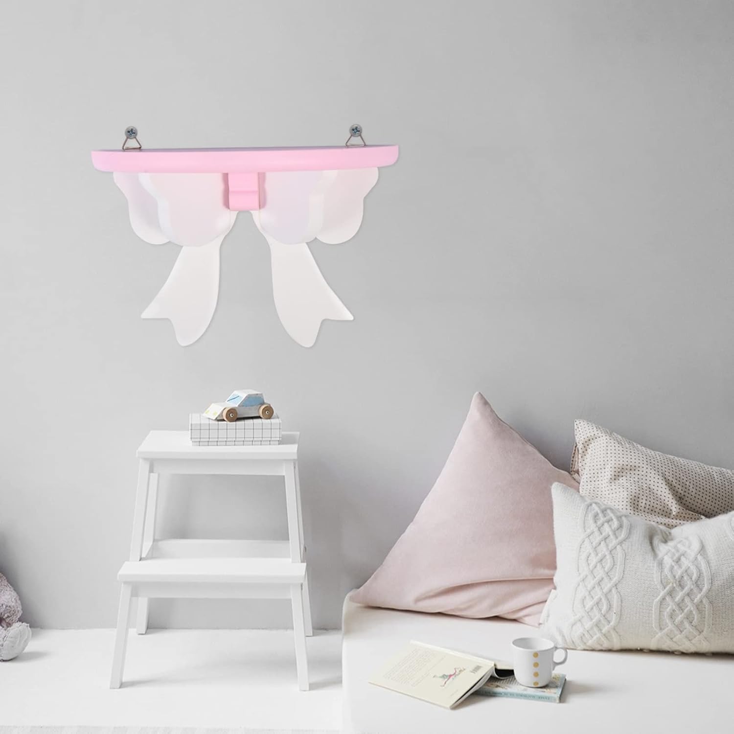DOITOOL Pink Bow Floating Shelf Small Wall Shelf for Girls Room Bedroom Storage and Cute Room Decor 7.87X5.11X3.93 Inches
