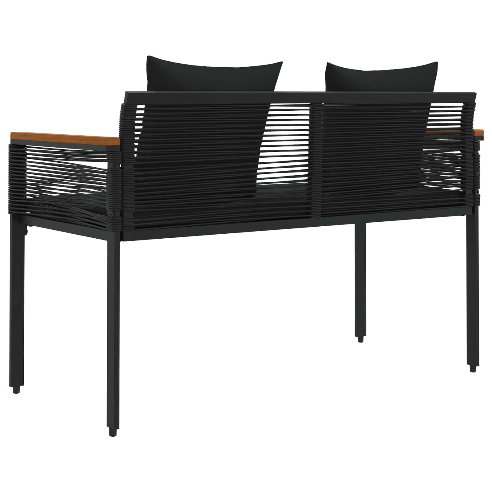 Ławka ogrodowa do użytku na zewnątrz, czarna, 117 x 54 x 74,5 cm, odporna na warunki atmosferyczne, z polirattanu, ławka do siedzenia z regulowanymi nóżkami, zdejmowana poduszka do siedzenia