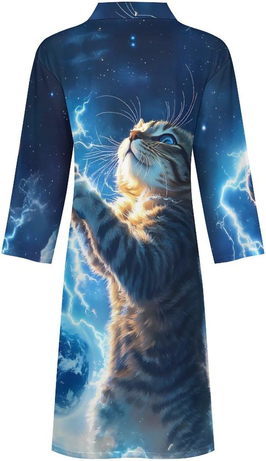 Thunderbolt Cat Men's Robe Soft Bathrobe V Neck Loungewear Sleepwear Nightgown Dressing Gown