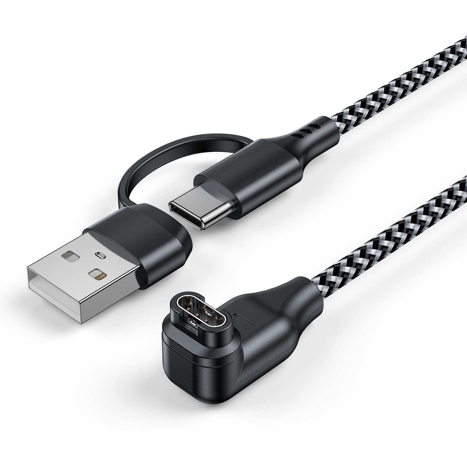 3.3FT/1m Charging Cable for Garmin Watch, L-Shape 2-in-1 USB C & USB A Nylon Braided Charging Cord for Vivoactive,Forerunner,Fenix,Instinct,Venu,Tactix, Approach, D2, Quatix Series