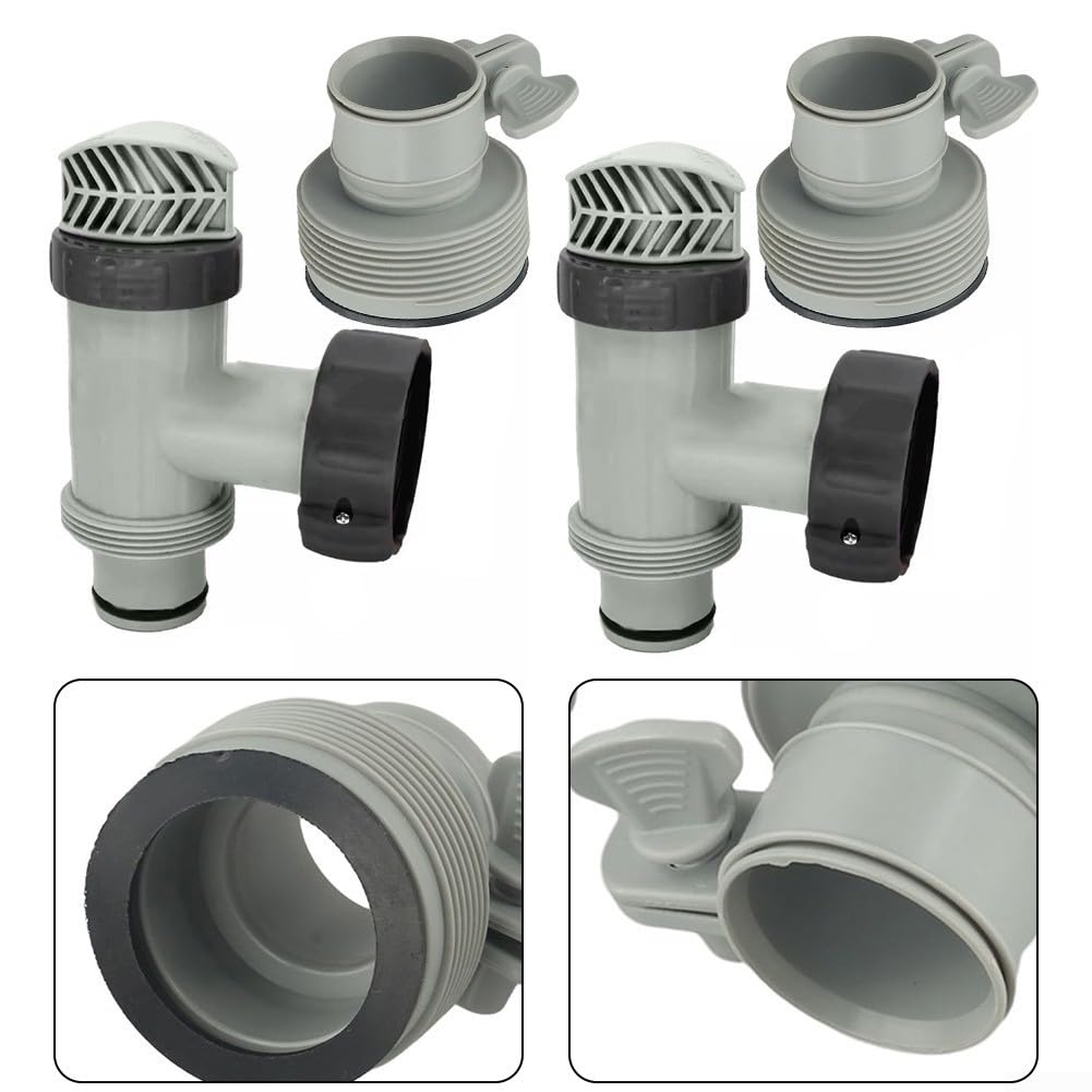 Válvula de piscina robusta y adaptador de manguera para piscinas sobre el suelo, facilitando un flujo y circulación eficientes de agua (2 juegos)
