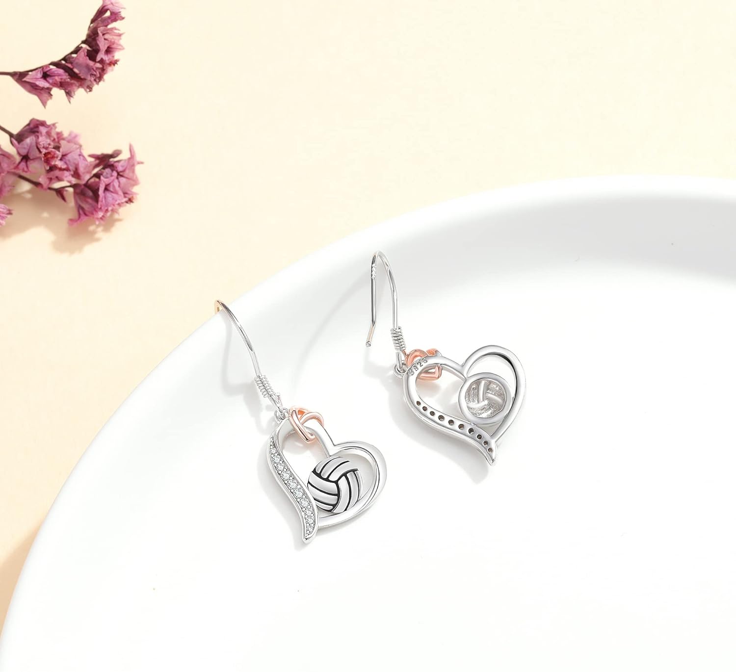 YAFEINI Volleyball Earrings 925 Sterling Sliver Heart Dangle Earrings Sports Drop Earrings Jewelry for Women