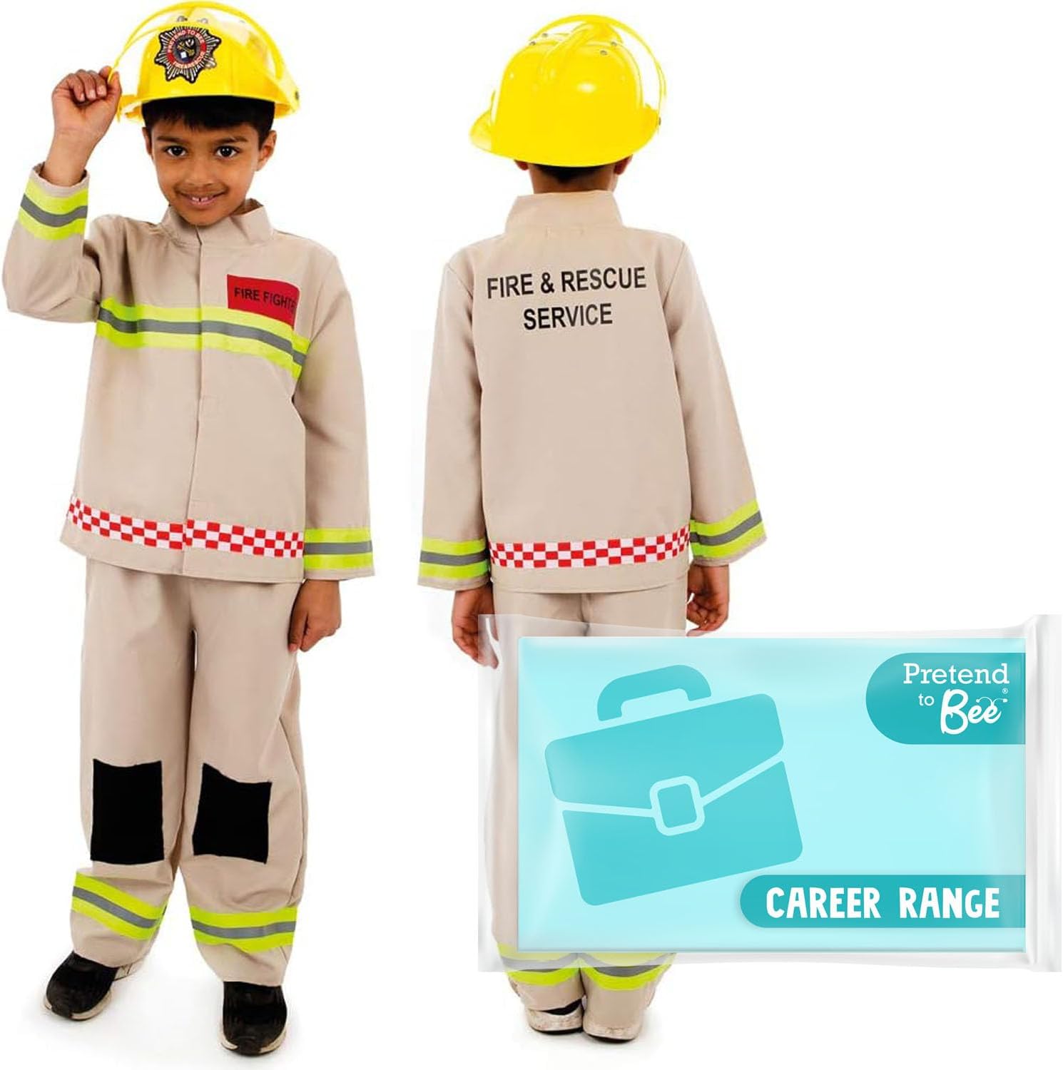 PRETEND TO BEE Fireman/Firefighter Uniform - Accessories & Helmet Available, Emergency Services Fire and Rescue Officer Dress Up Costume for Kids, Available in for Ages 2-7