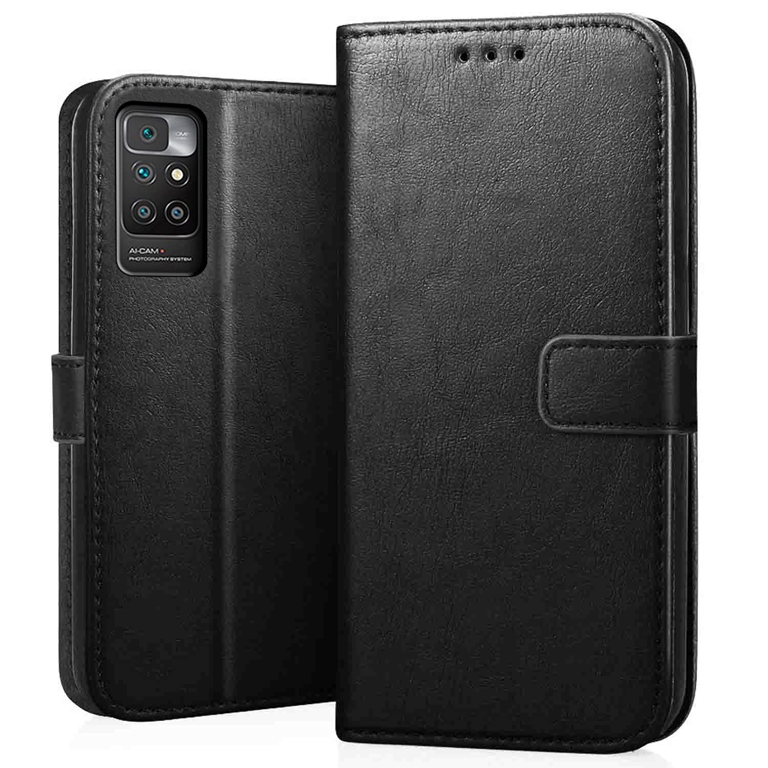 CEDO Redmi 10 Prime (4G) Flip Cover | Leather Finish | Inside Pockets & Inbuilt Stand | Shockproof Wallet Style Magnetic Closure Back Case Flipcover (Black) (B09FSVW7SY) Amazon Price History, Amazon Price Tracker