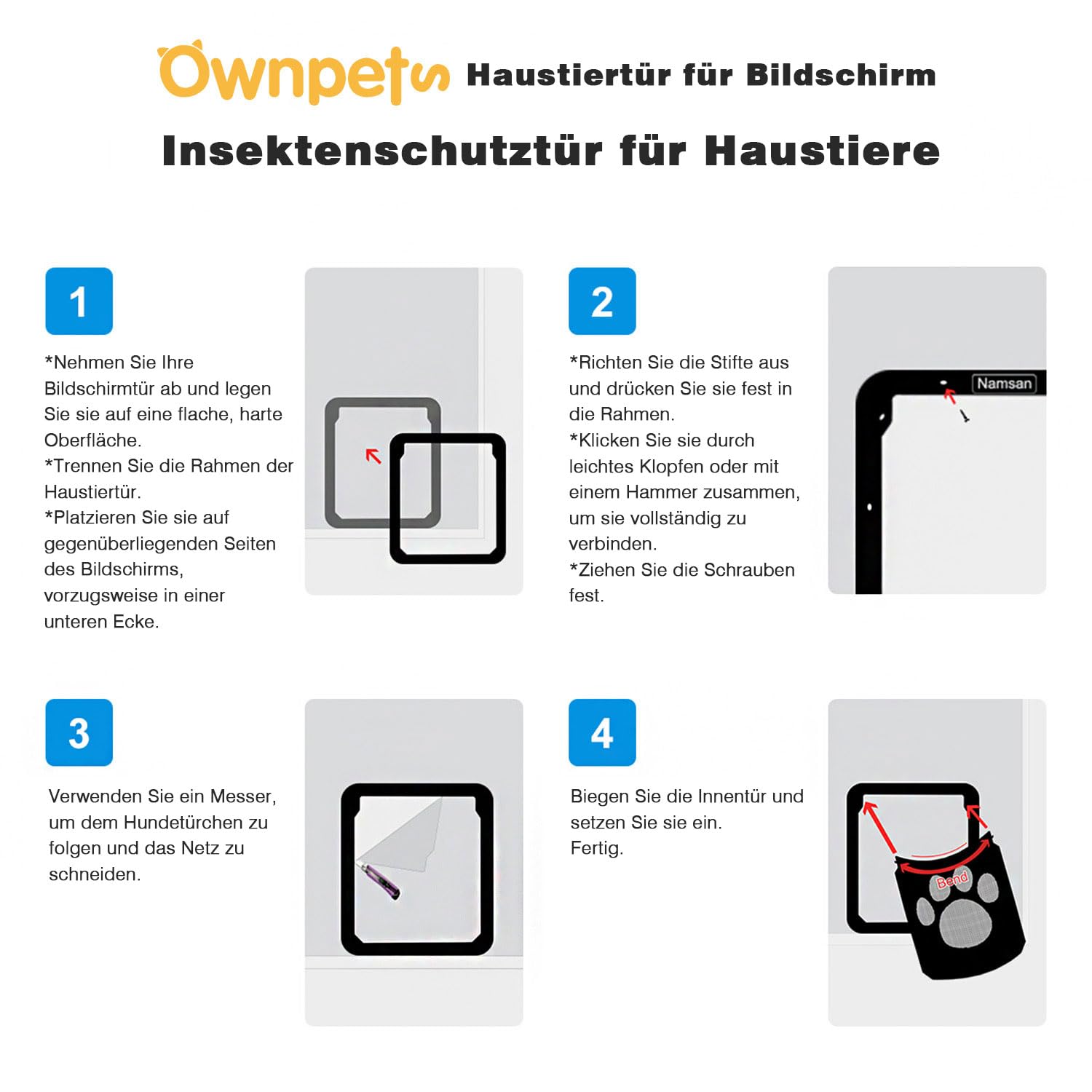 Ownpets Hundeklappe, Magnetische Hundetür mit automatische verschließbare Fliegengitter, Haustierklappe Schwarz, für Hunde & Katze, Innenmaße 36x30,5x1,25, Groß