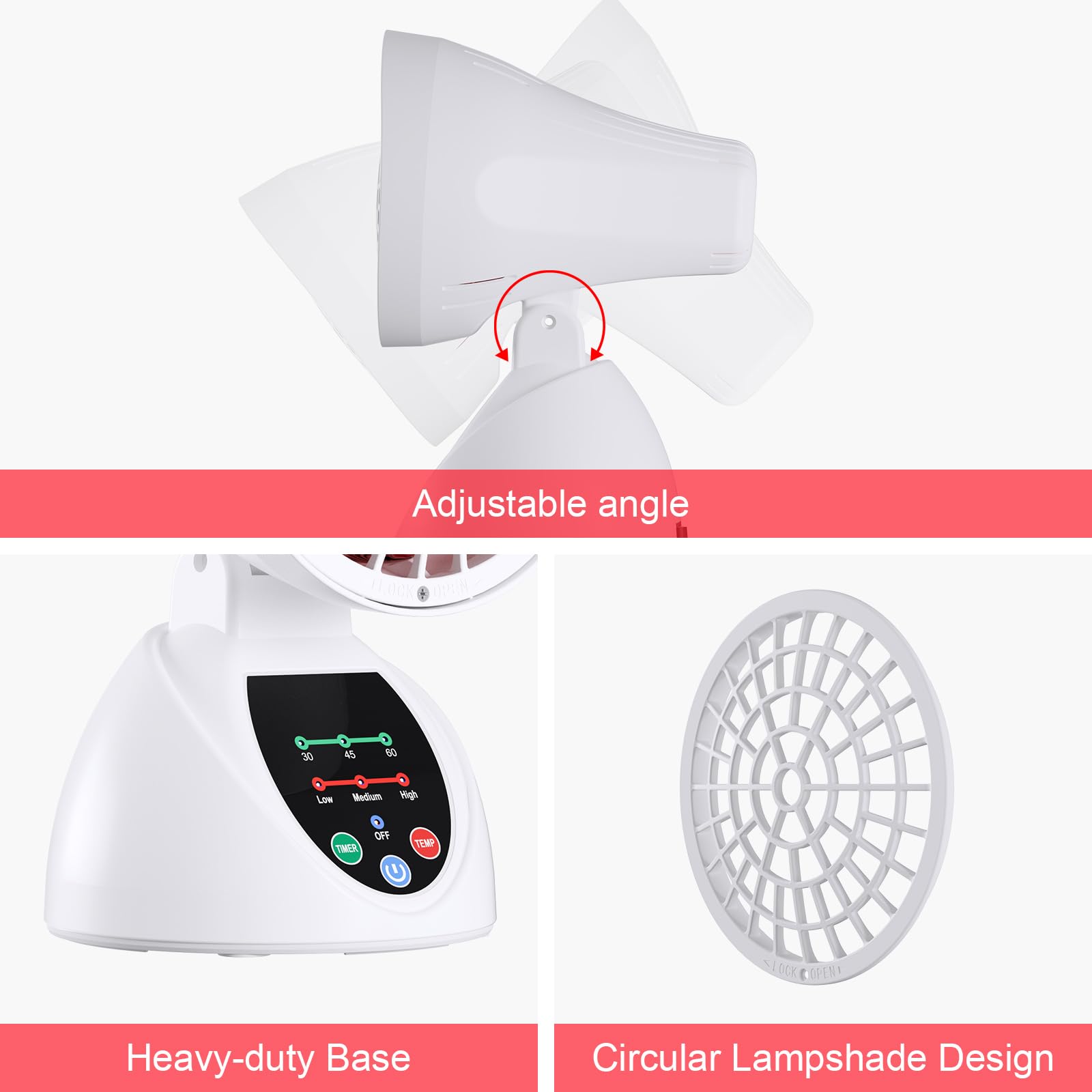 Lampada Infrarossi Riscaldante 150W, Luce Rossa Domestica con Timer, Temperatura e Angolazione Regolabili (Bianco)