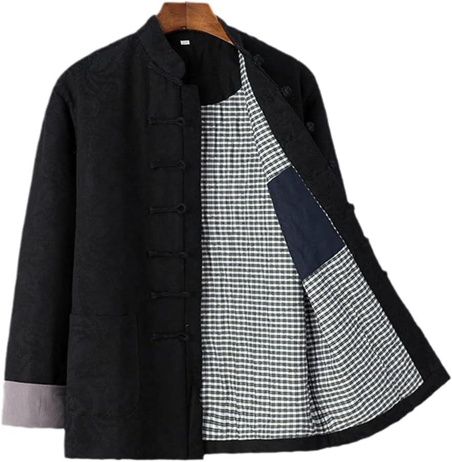 Winter Warm Tang Suit Men Cotton Padded Kung Fu Uniform Jacket for Seniors, Tai Chi Uniform Chinese Clothing