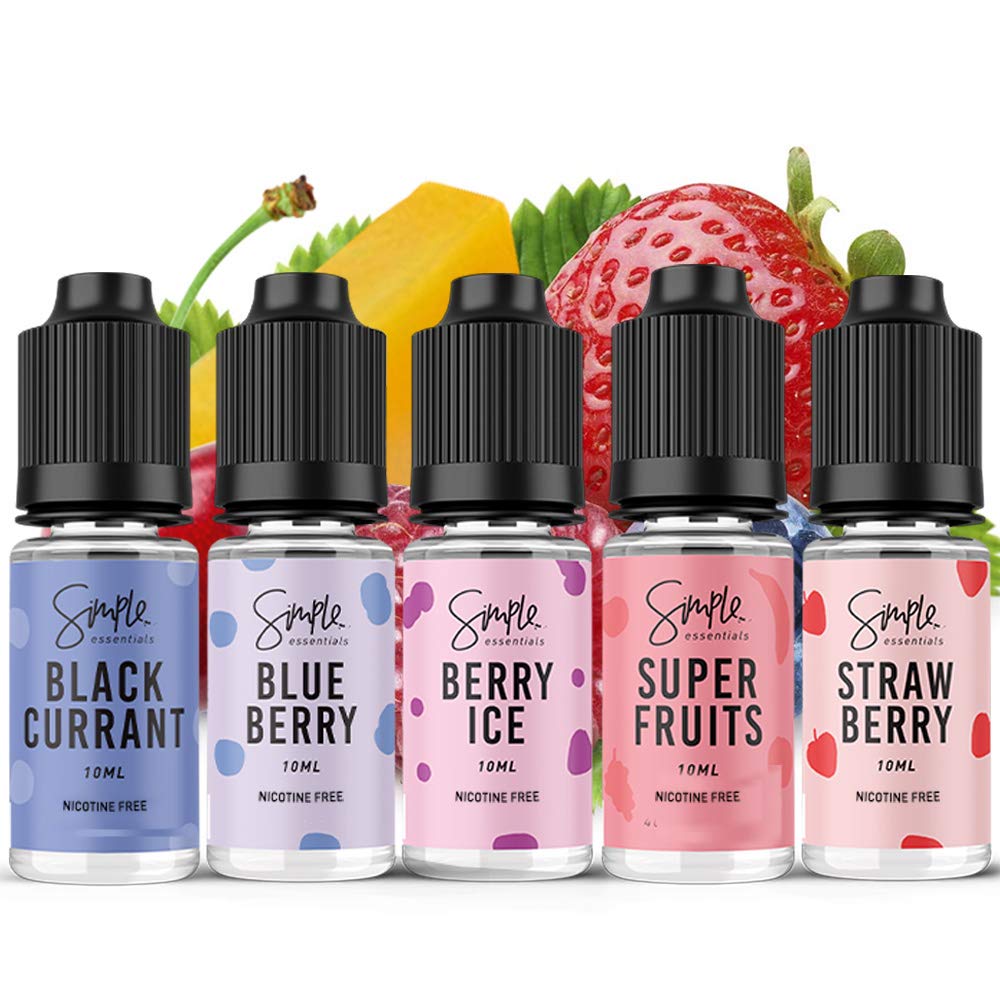 Vape Juice - 5 Pack, 50ml Total - Fruit Flavours Starter Pack of Vape Liquid for ecig - Top 5 Fruit Flavoured e liquid - e Cigarette use - No Nicotine & 0mg vape liquid by Simple Essentials