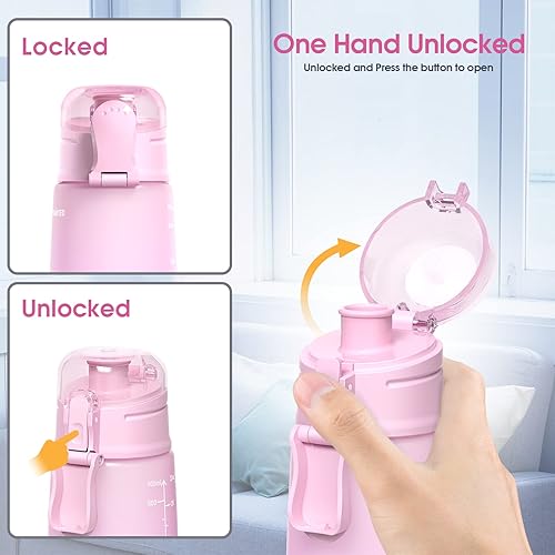 Miniatura 4 de Y&3 Botella de agua deportiva motivacional de 32 onzas con marcador de tiempo, plástico Tritan libre de BPA, tapa abatible a prueba de fugas, para