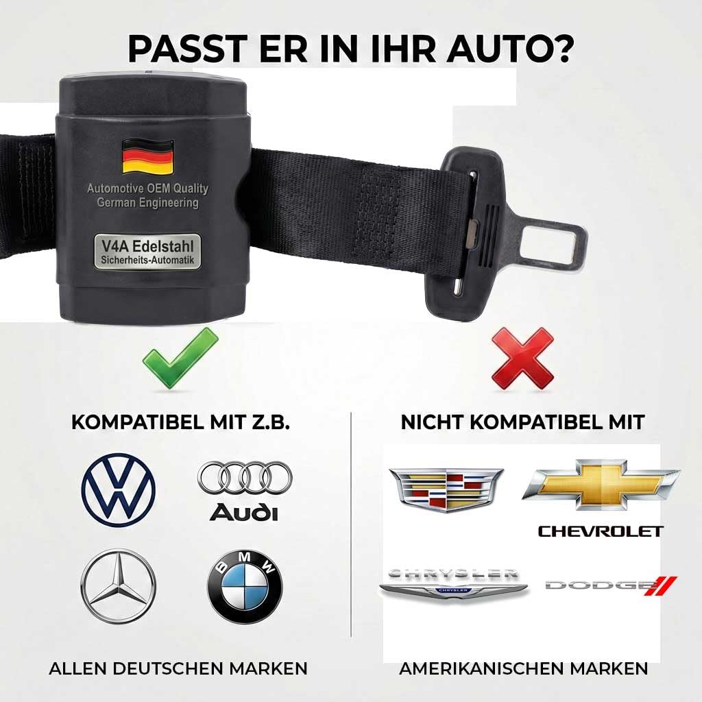 Automatik Sicherheitsgurt für Hunde im Auto - ausziehbar - aus Deutscher Produktion/Anschnallgurt Hund Auto für mittlere und große Hunde/Hundegurt mit drehbarem Edelstahl Karabiner