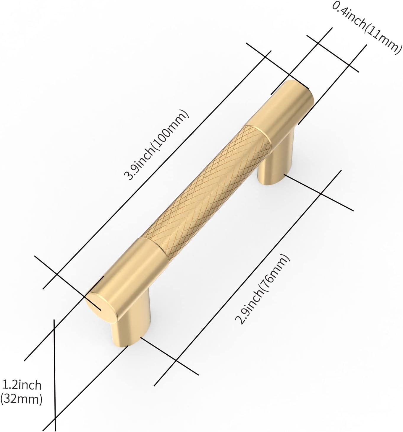 10 Pack 3 Inch(76mm) Knurled Brushed Brass Cabinet Handles,Gold Cabinet Pulls Kitchen Cabinet Hardware Cupboard Handles Drawer Handles Cupboard Pulls