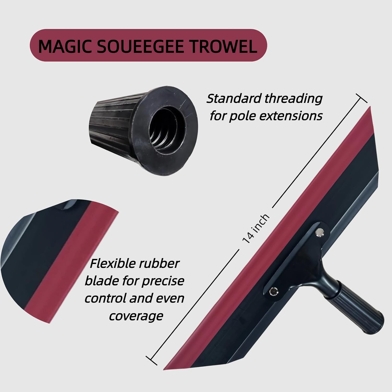 14in Magic Squeegee Trowel, Epoxy Spreader Trowel with Flexible Blade, Smoothing Tool for Knockdown, Drywall, Concrete, Epoxy Surfaces, Make Flat&Smooth