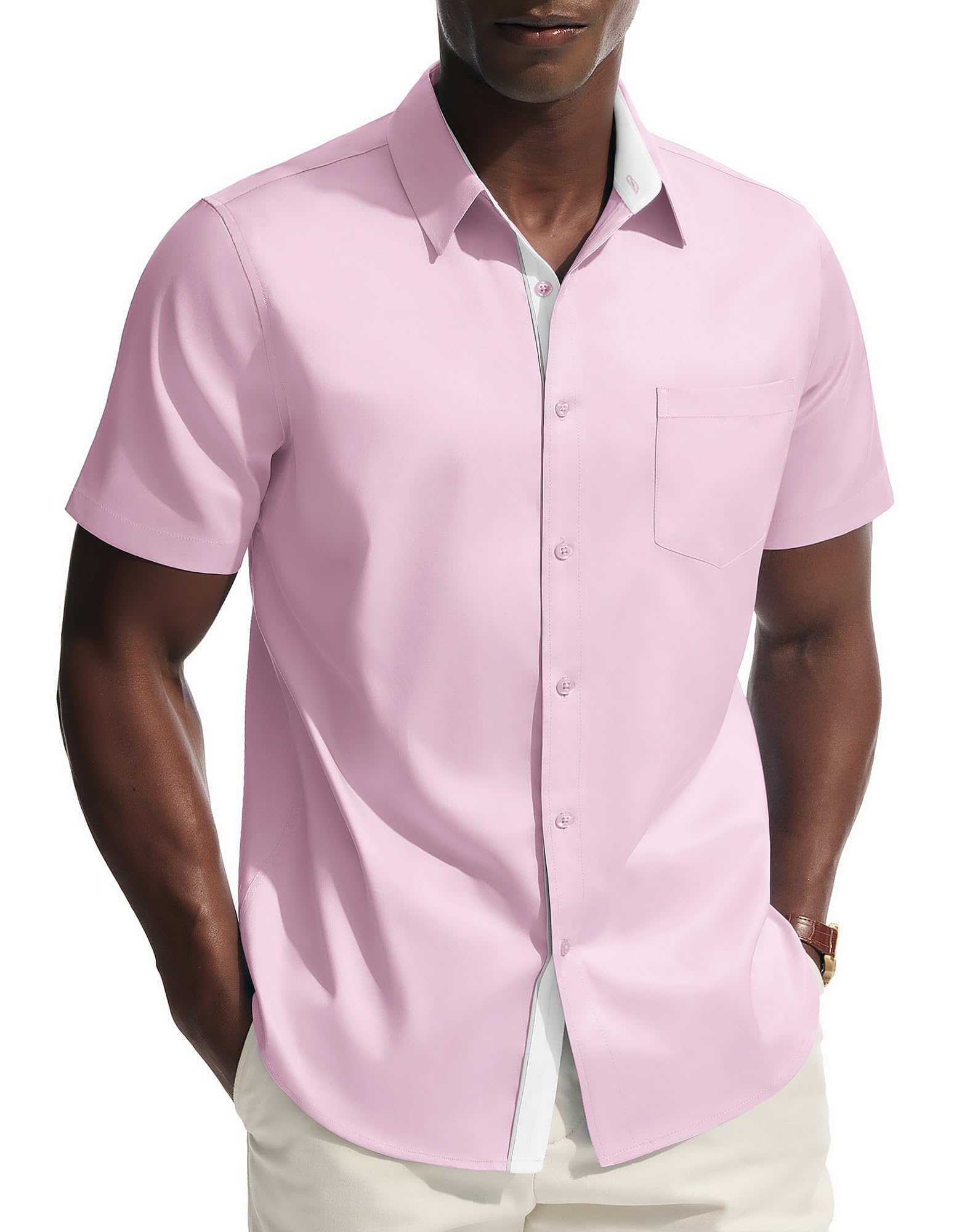 PJ PAUL JONES Mens Dress Shirt Short Sleeve Button Down Shirts Wrinkle-Free Business Casual Shirts with Pocket