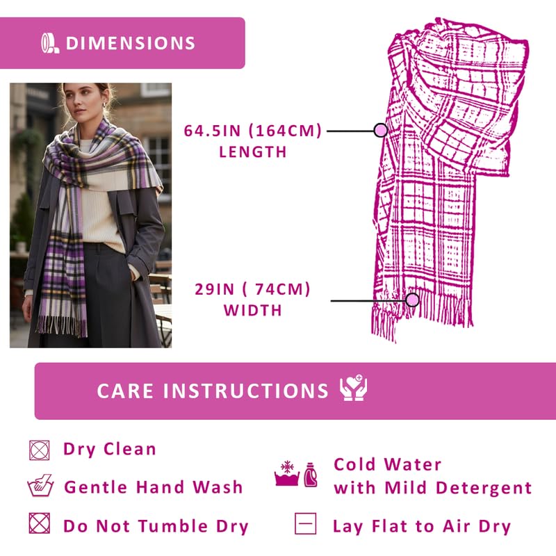 Étole écossaise en tartan 100% pure laine d'agneau pour femme - Châle doux et non irritant - Accessoire et cadeau authentique d'Écosse pour l'hiver, idéal en toute saison