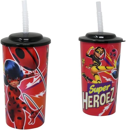 Miniatura 1 de United Pacific Designs MLBAJ130: Miraculous Ladybug- Vaso deportivo de polipropileno de 16 onzas con tapa y popote 36G