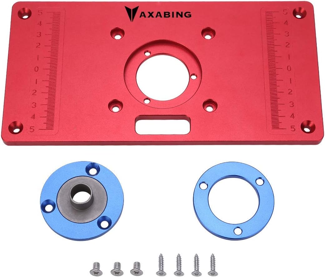 Aluminum Router Table Insert Plate - Trim Router Table Plate Woodworking Flip Trimming Board with 2 Aluminum Rings and Install Screws for Woodworking Bench (Hole spacing: 70 x 62 mm, Red)