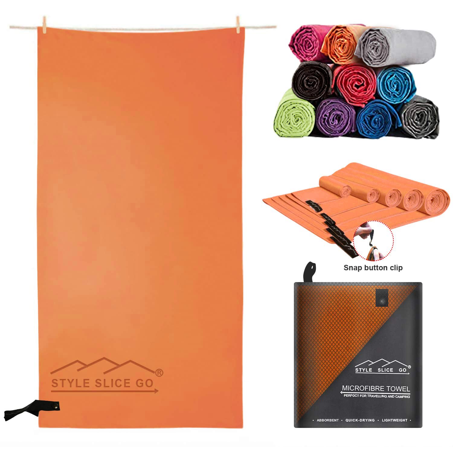 Style Slice Microfibre Towel -Quick Dry Lightweight Absorbent Travel Towel for Sports Beach Gym Swimming Camping Hiking Drying Small Medium Large XL XXL 200 by 100cm (Orange