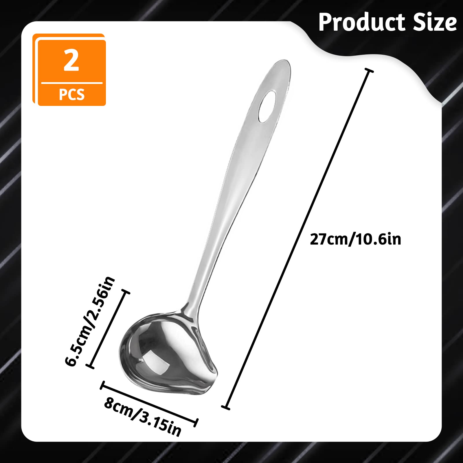 2 cucharones pequeños de salsa, cucharón de salsa con boquilla de vertido, cuchara de sopa de salsa de acero inoxidable, cuchara de cocina de mango largo con boquilla