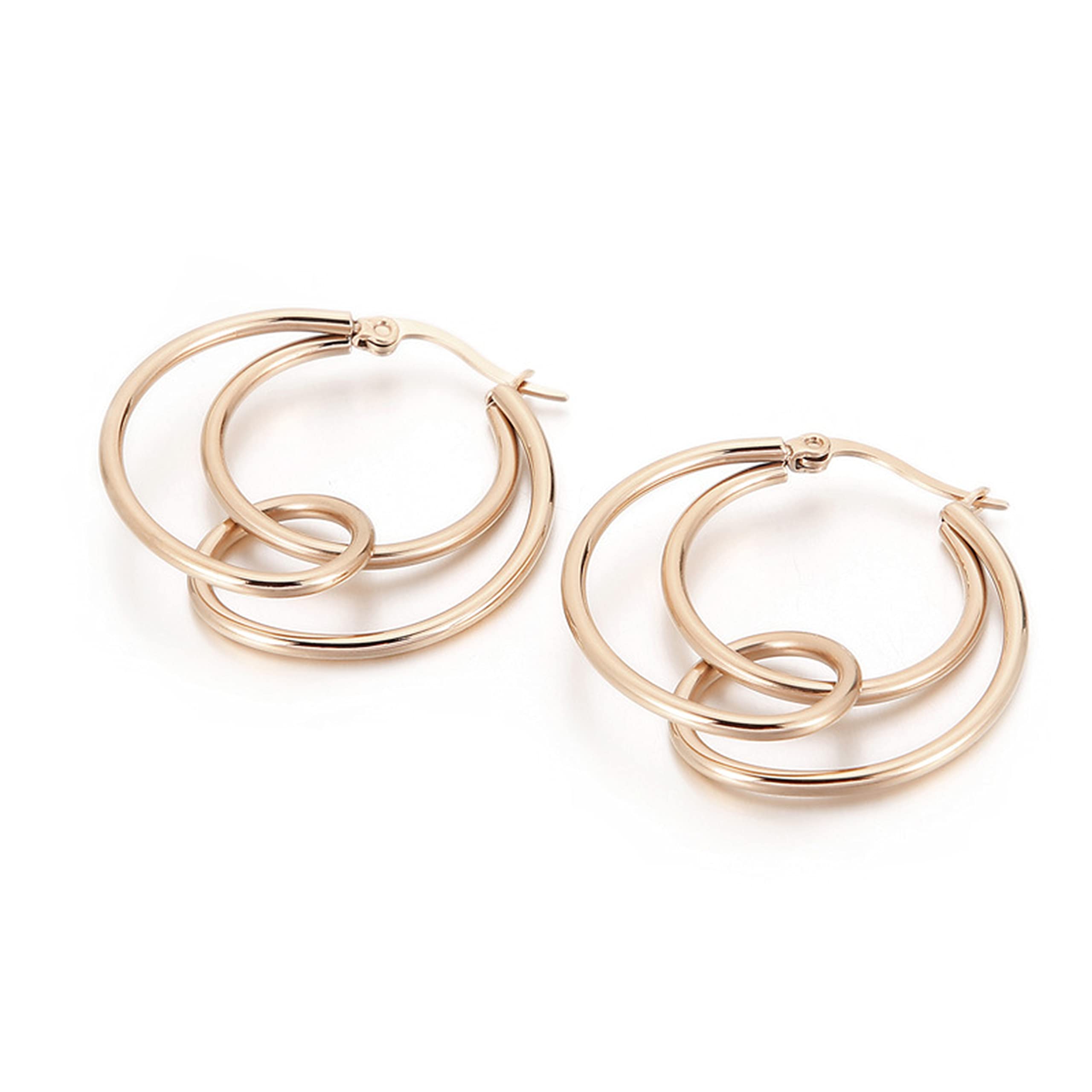 Lee CooperWomen's Stainless Steel Rose Gold Plating Earrings - LC.E.01091.440, 35 * 33mm, No Gemstone